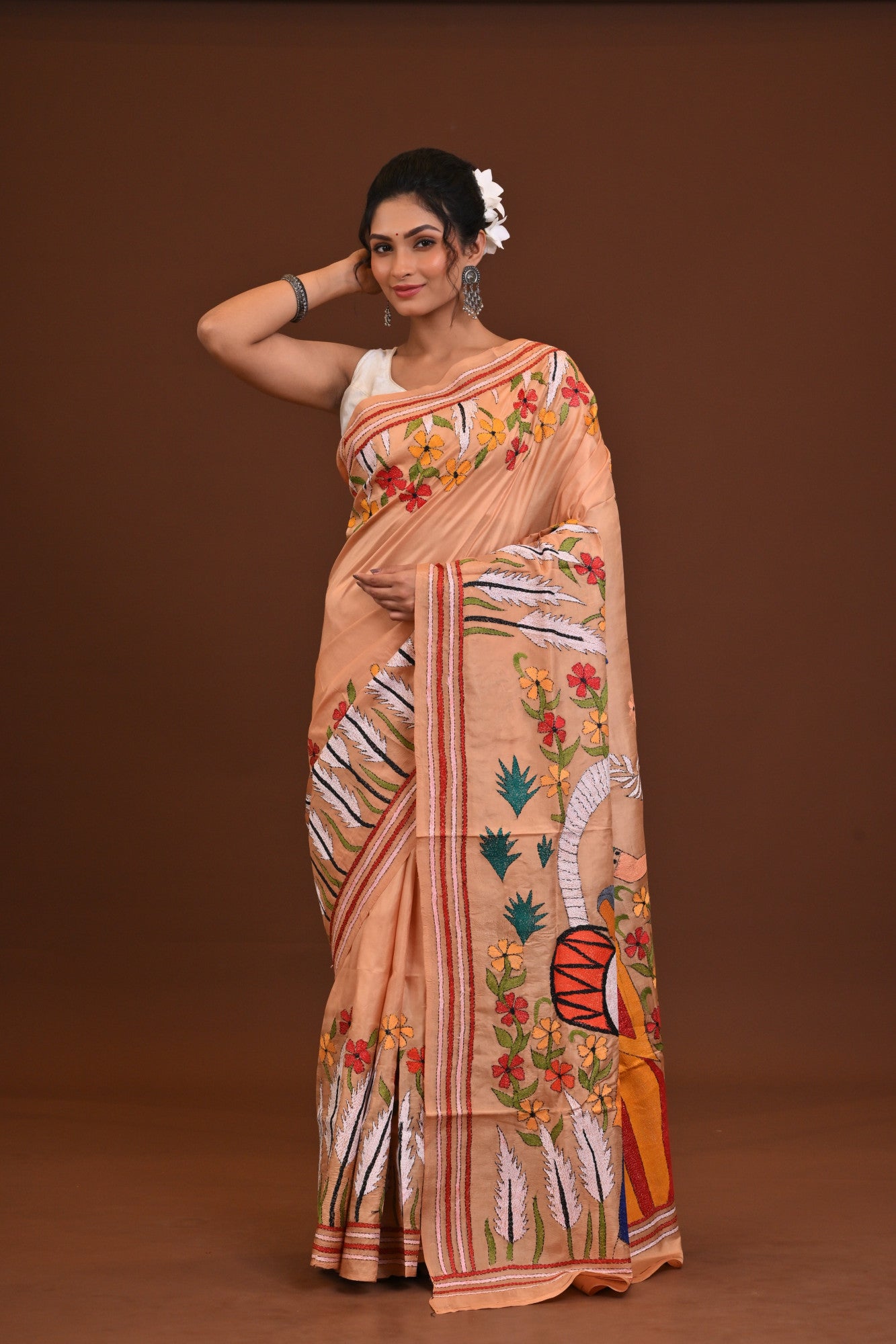 Pure Silk Kantha Stitch Saree
