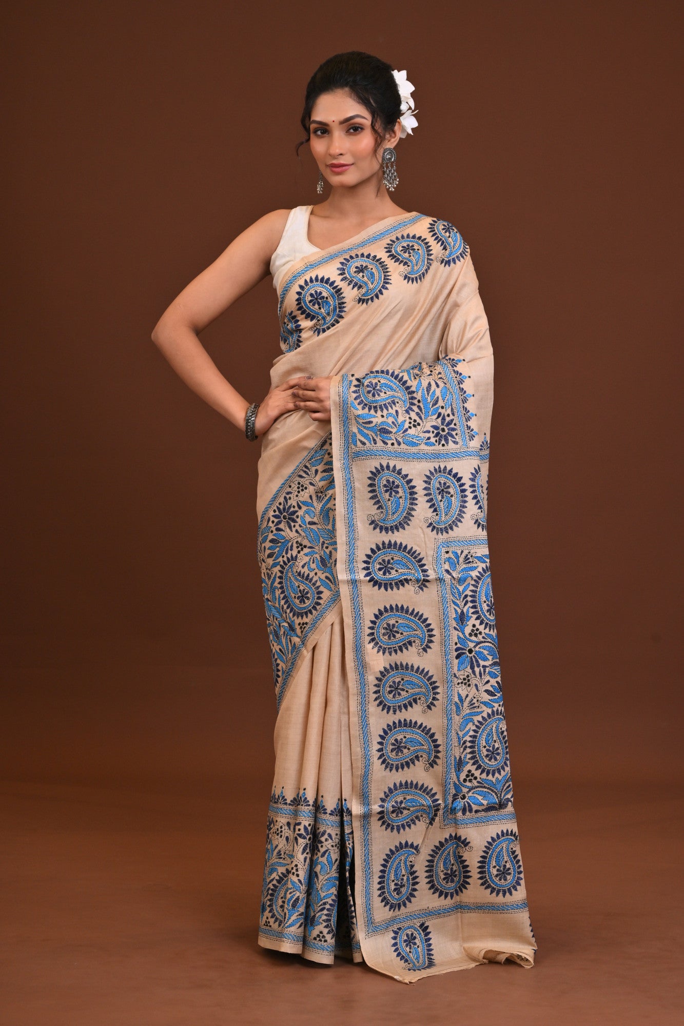Pure Silk Kantha Stitch Saree