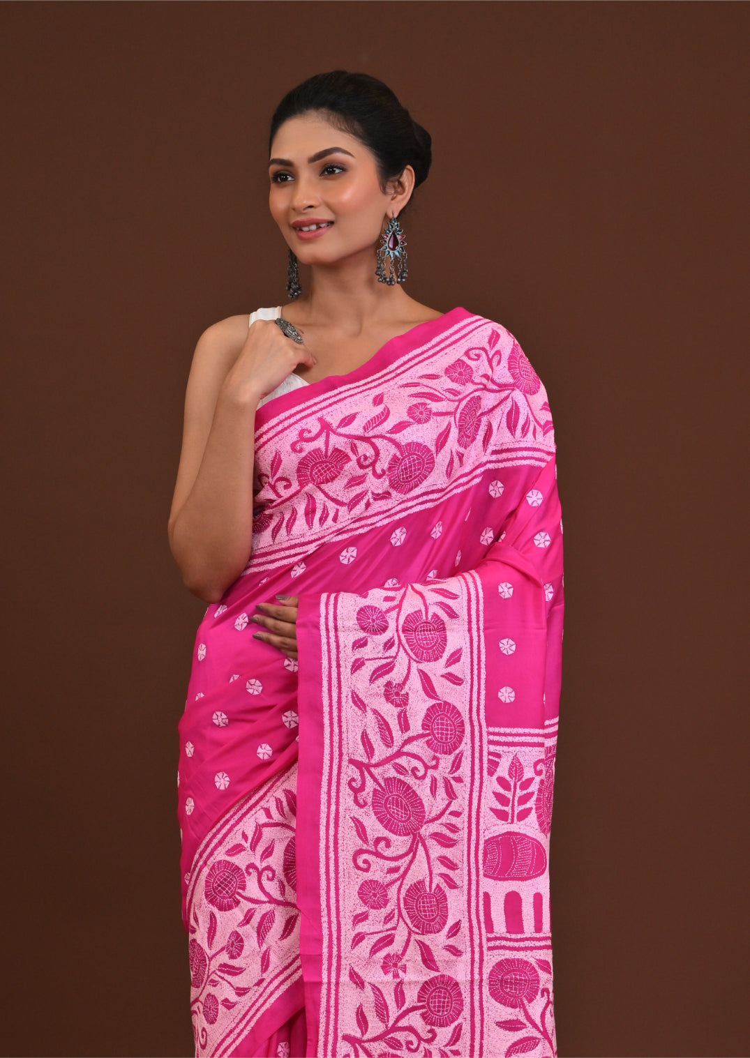 Pure Silk Kantha Stitch Saree Thumbnail