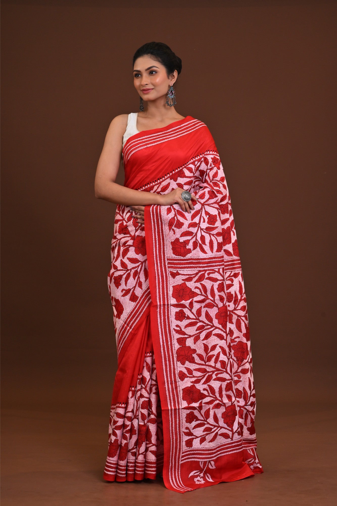 Pure Silk Kantha Stitch Saree