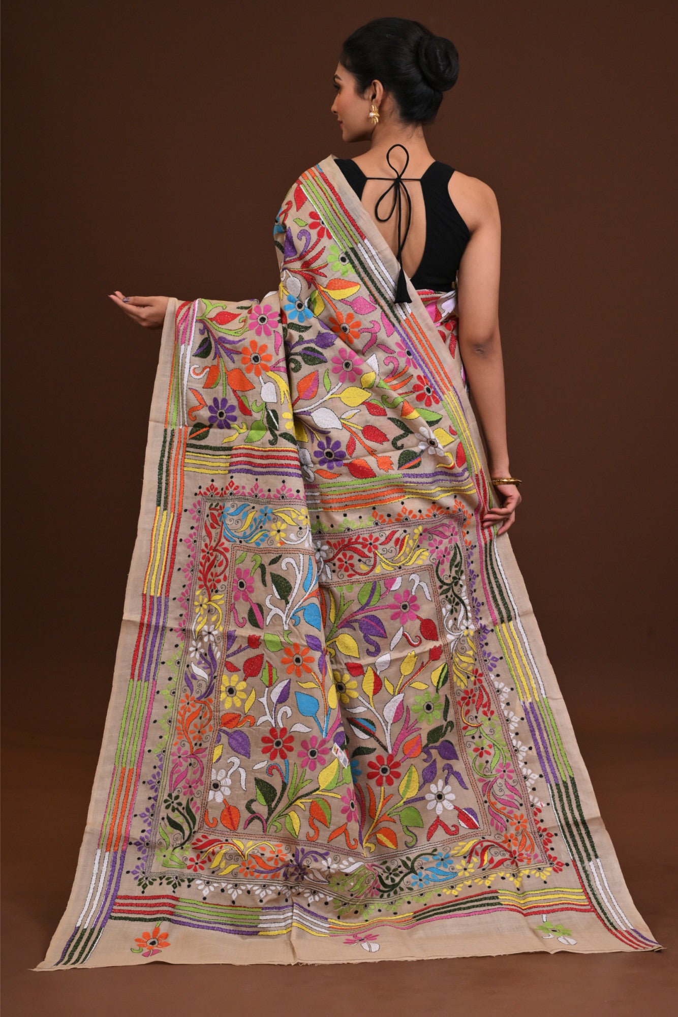 Pure Silk Kantha Stitch Saree