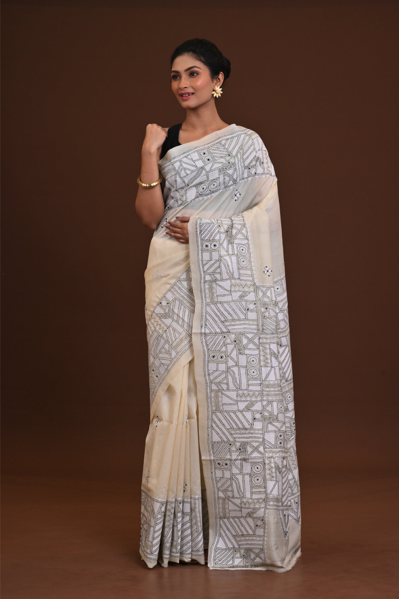 Pure Silk Kantha Stitch Saree