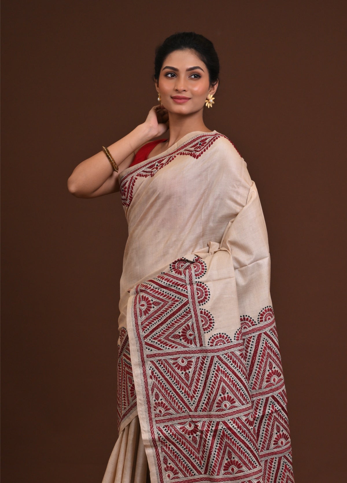Pure Silk Kantha Stitch Saree