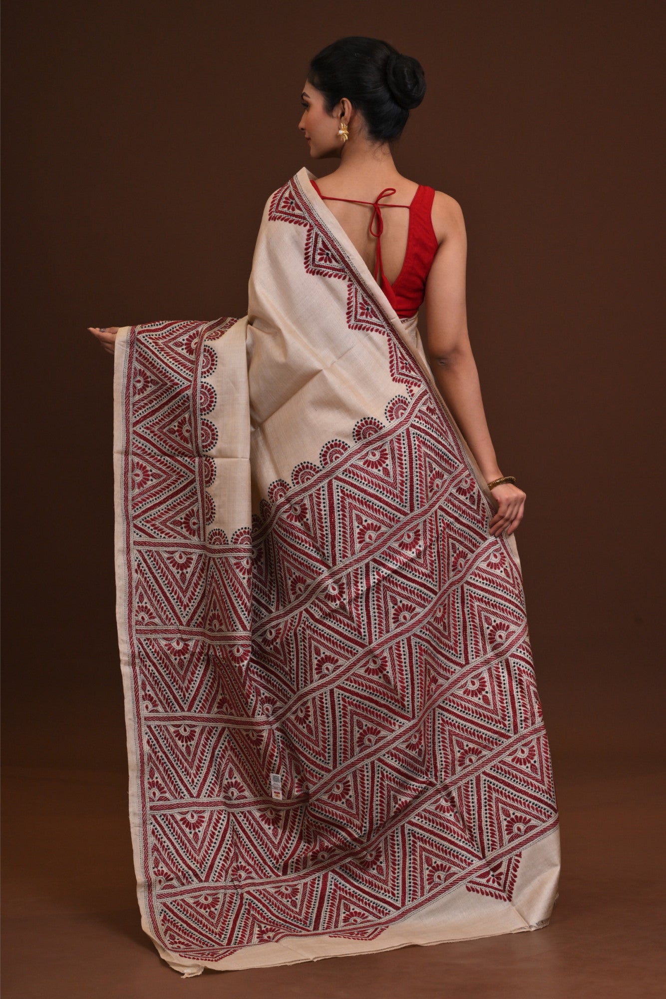 Pure Silk Kantha Stitch Saree