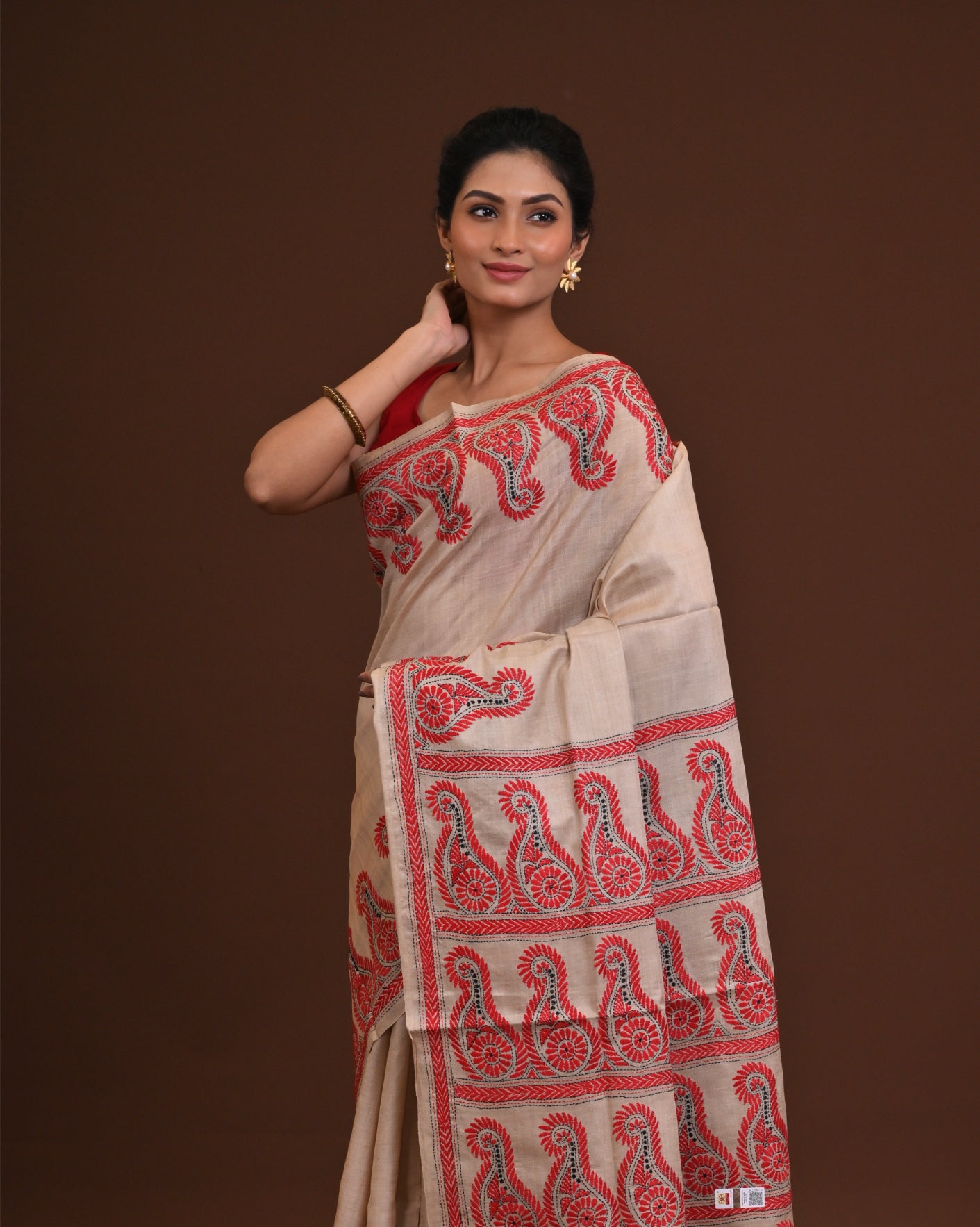 Pure Silk Kantha Stitch Saree