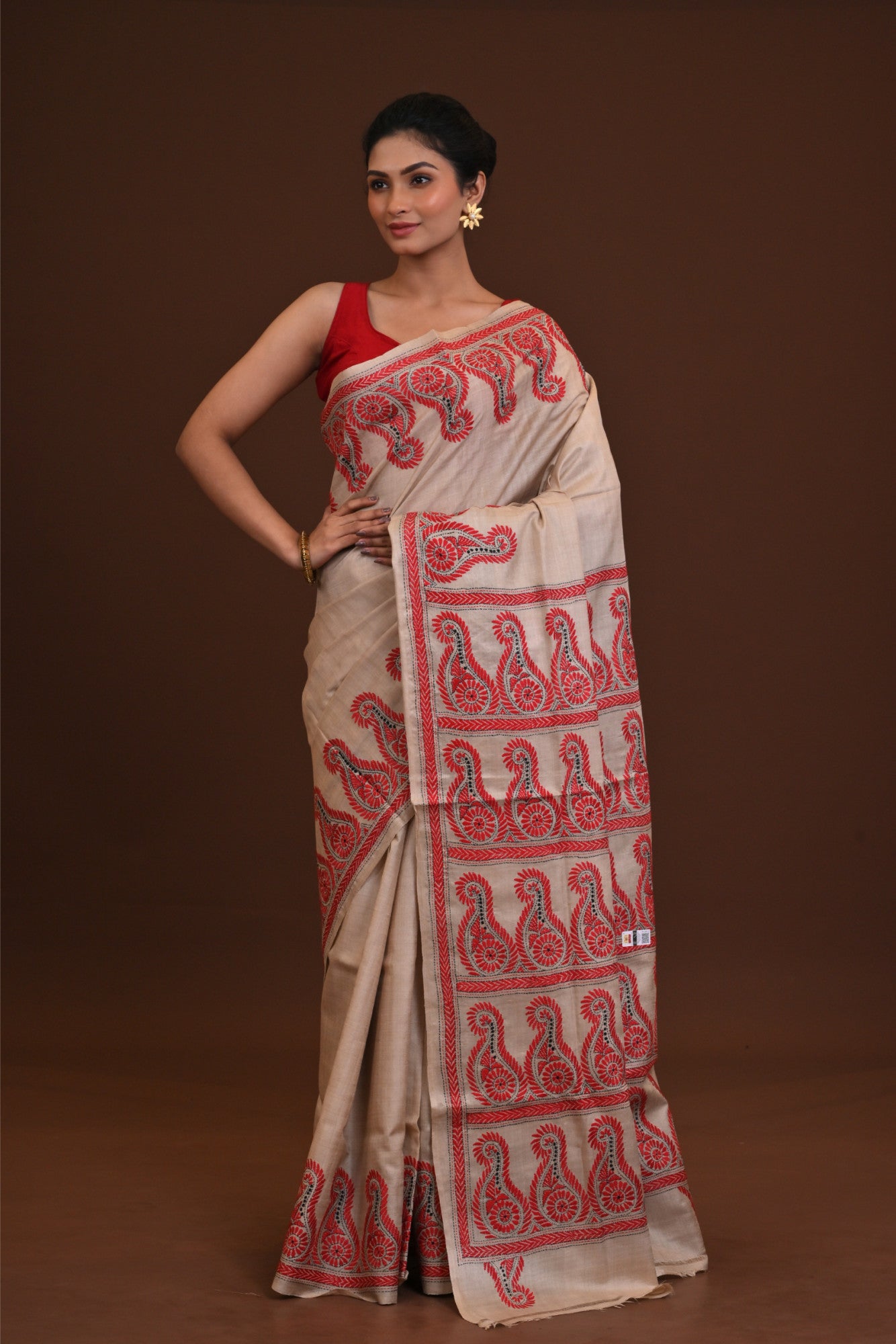 Pure Silk Kantha Stitch Saree