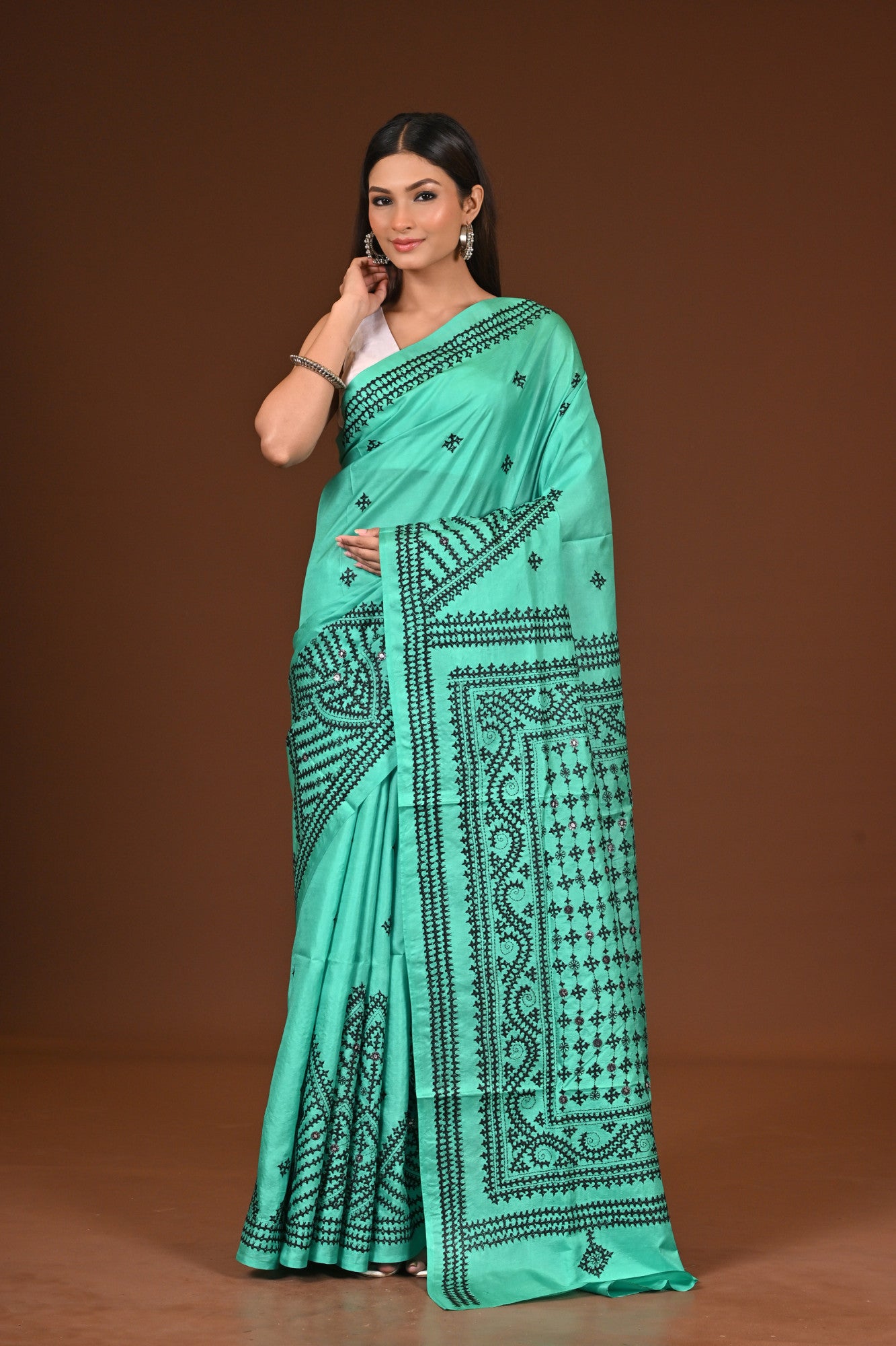 PURE  SILK KANTHA SAREE Thumbnail