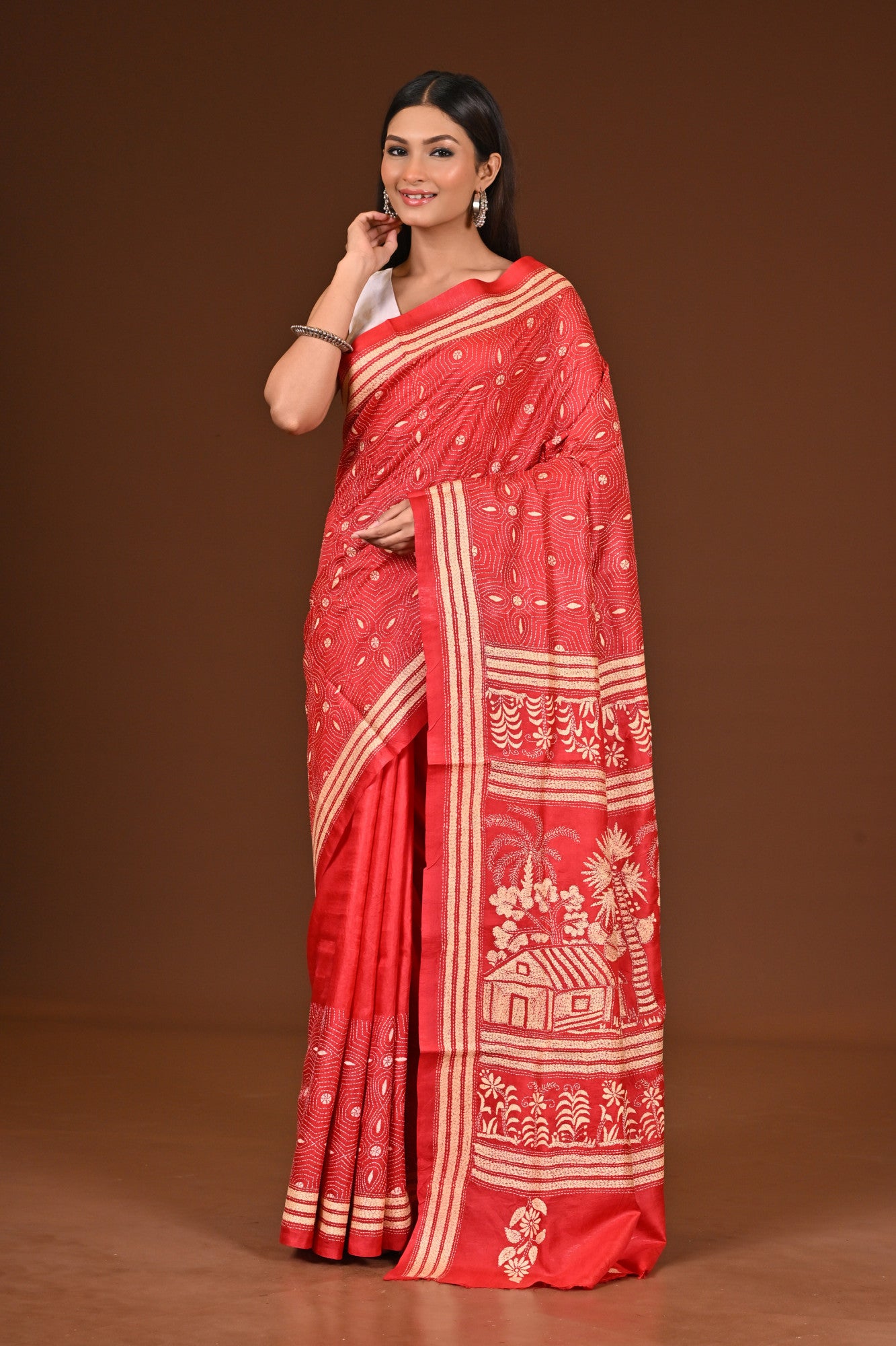 PURE  SILK KANTHA SAREE Thumbnail