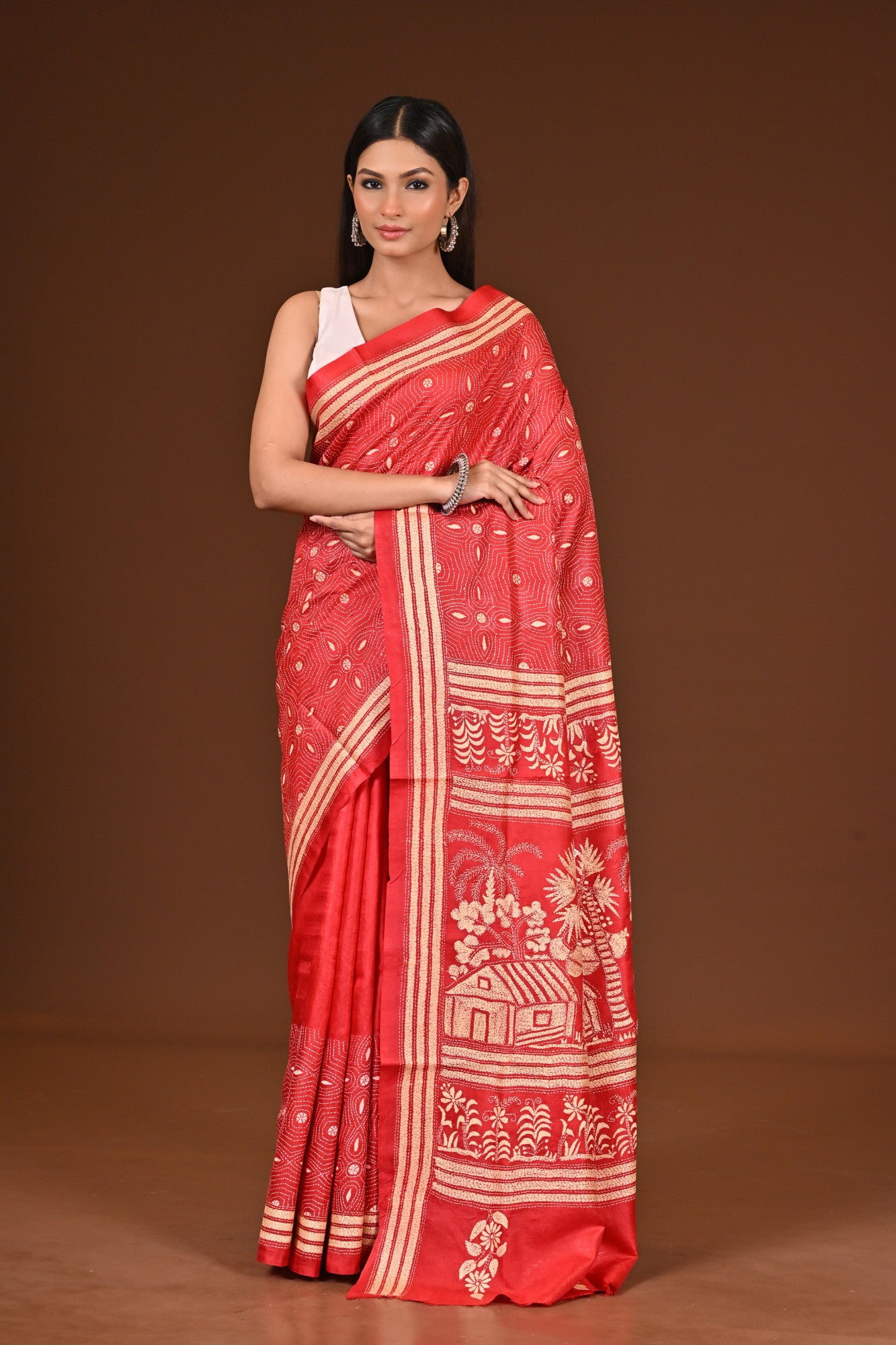 PURE  SILK KANTHA SAREE Thumbnail