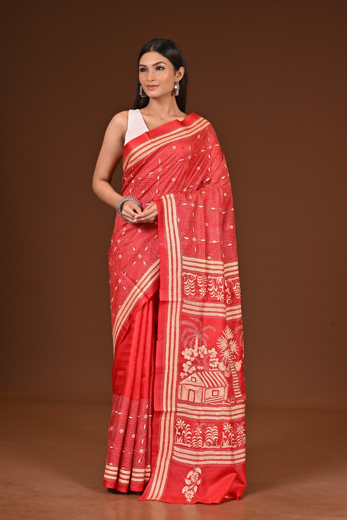 PURE  SILK KANTHA SAREE Thumbnail