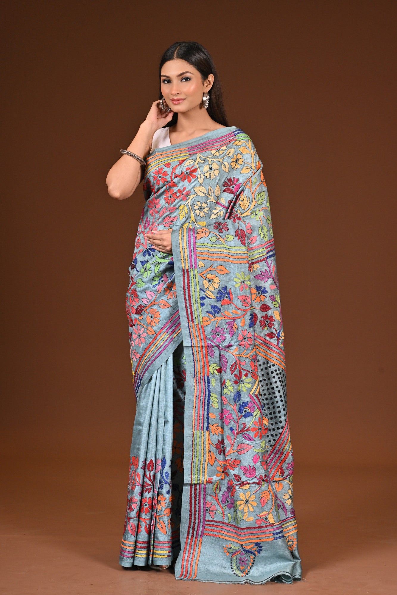 PURE  SILK KANTHA SAREE