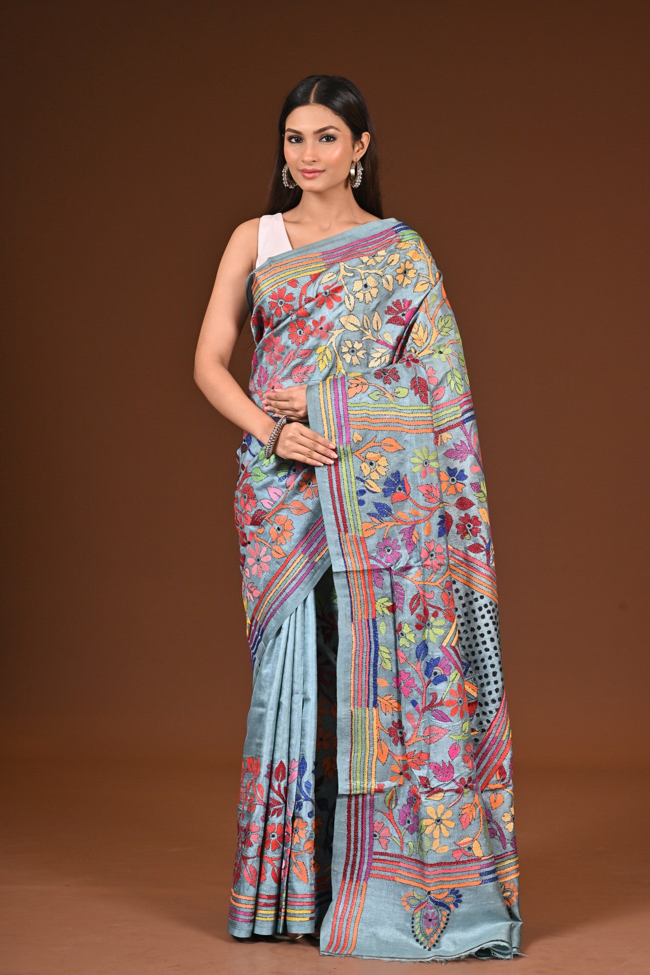 PURE  SILK KANTHA SAREE Thumbnail