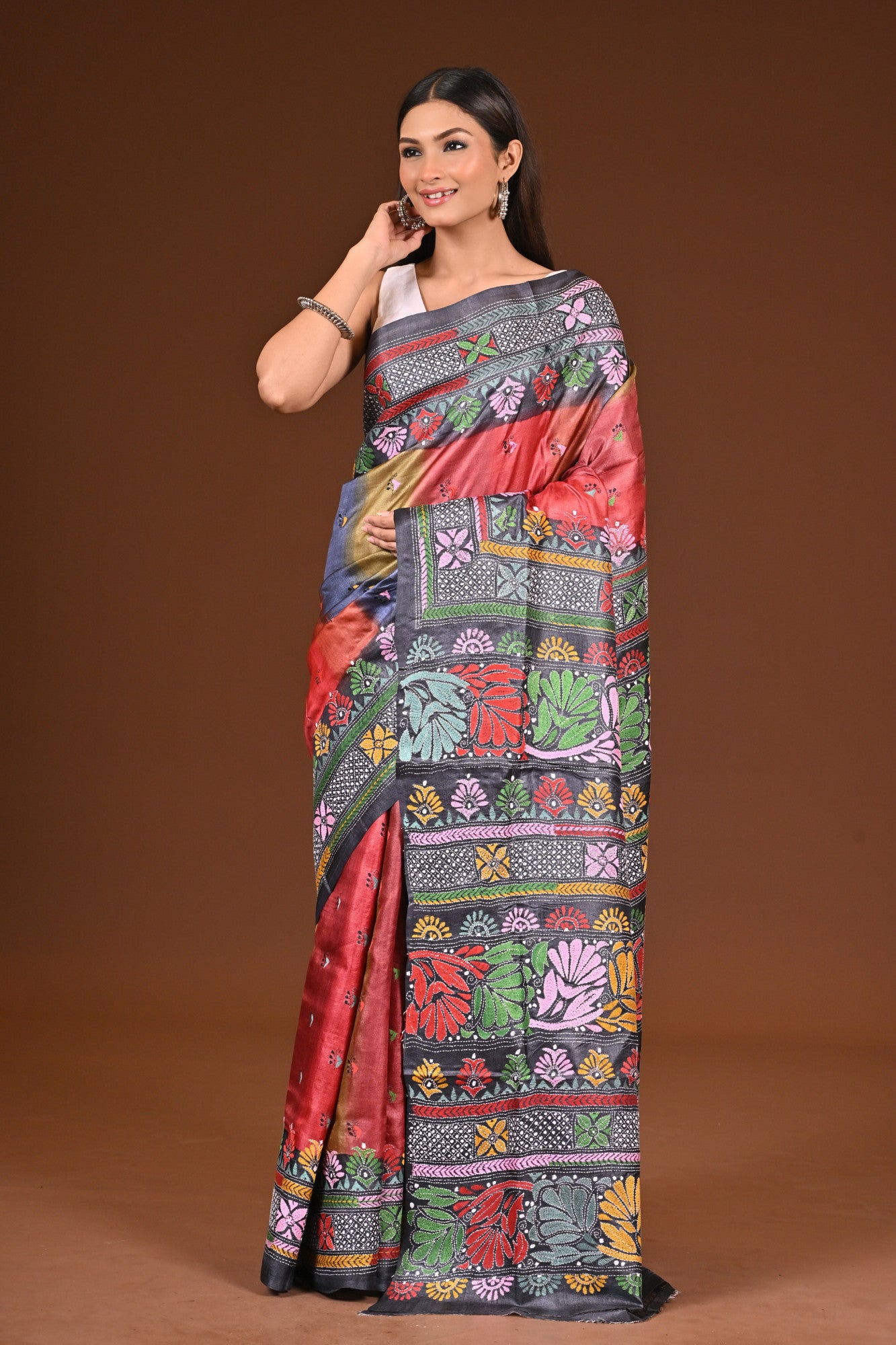 PURE  SILK KANTHA SAREE Thumbnail