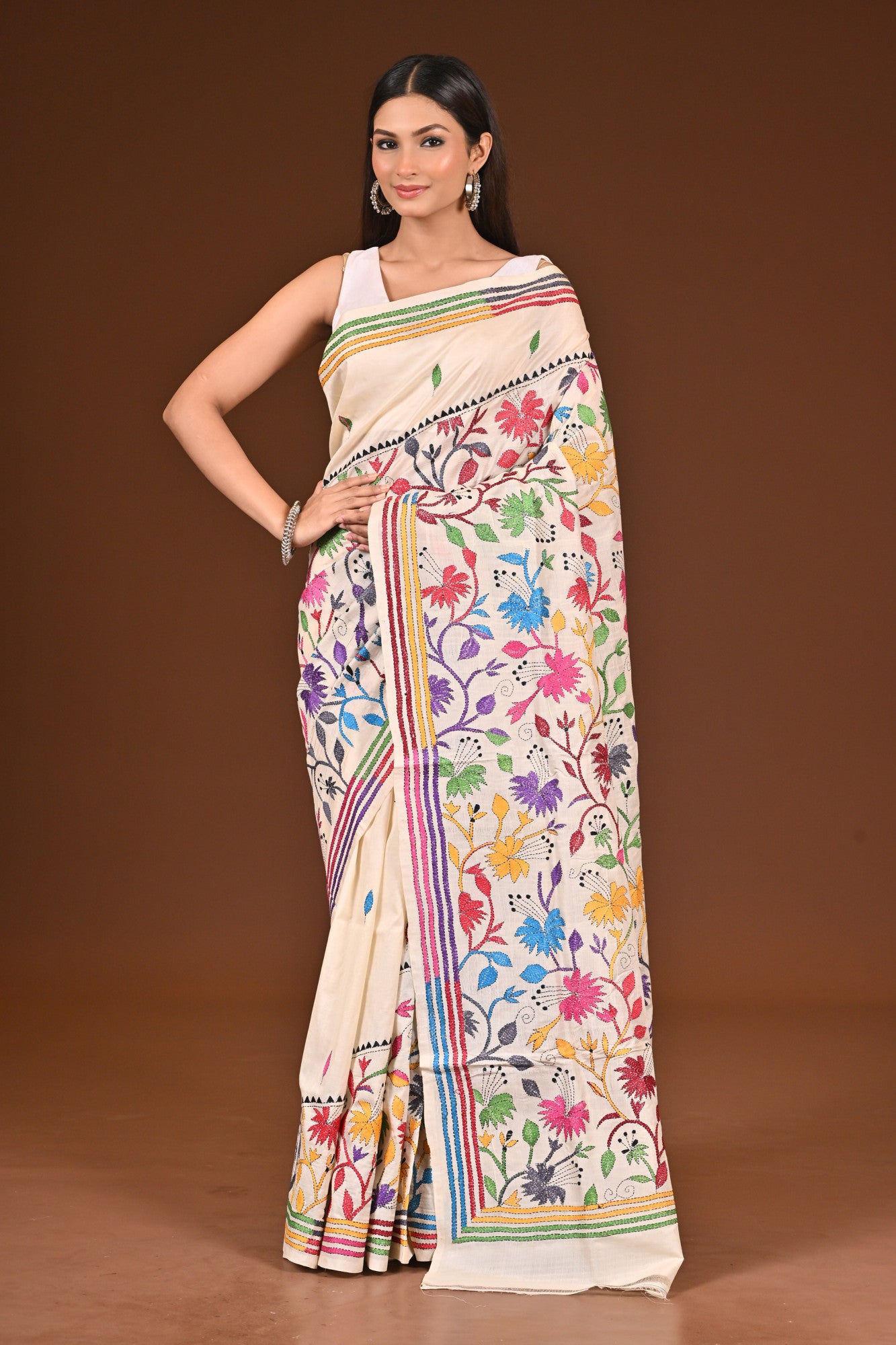 PURE  SILK KANTHA SAREE