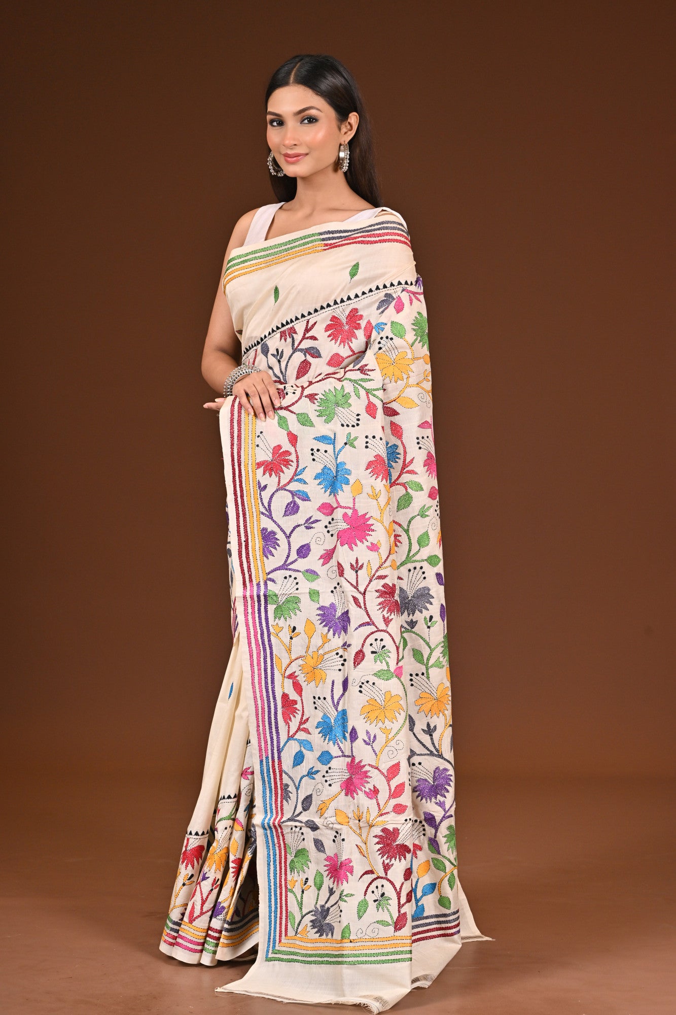 PURE  SILK KANTHA SAREE Thumbnail