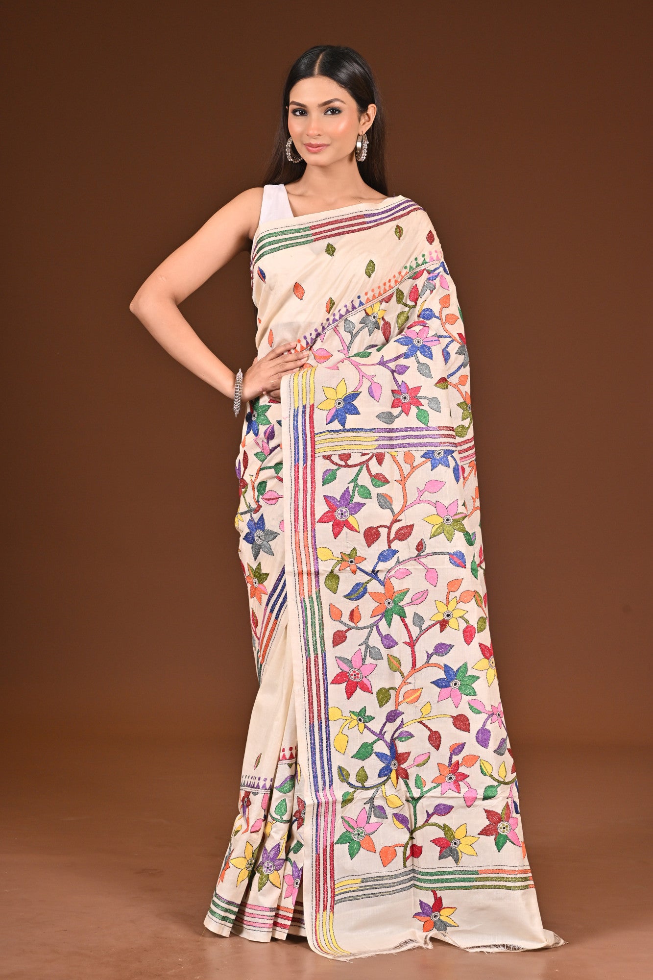 PURE  SILK KANTHA SAREE Thumbnail