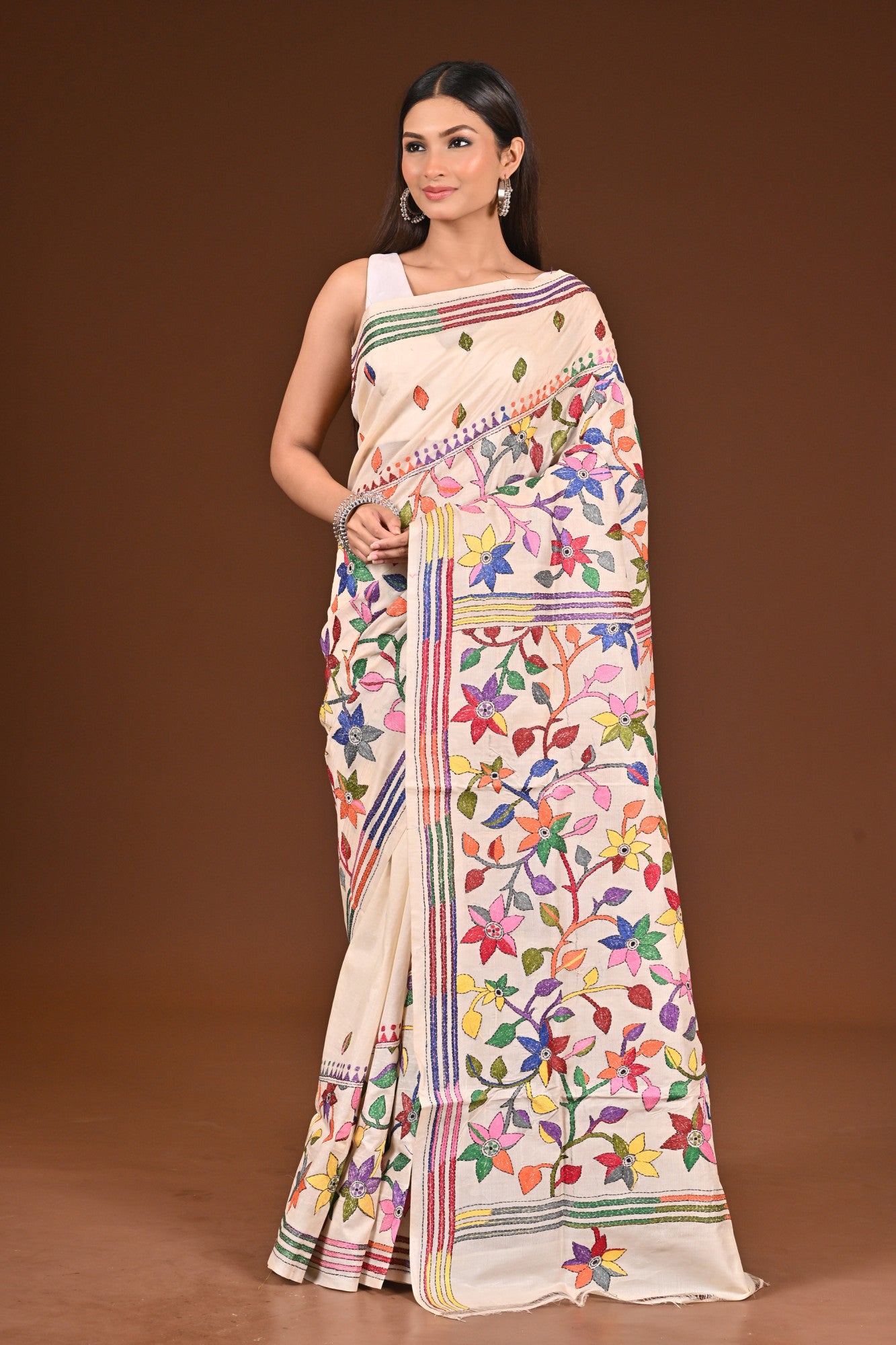 PURE  SILK KANTHA SAREE Thumbnail