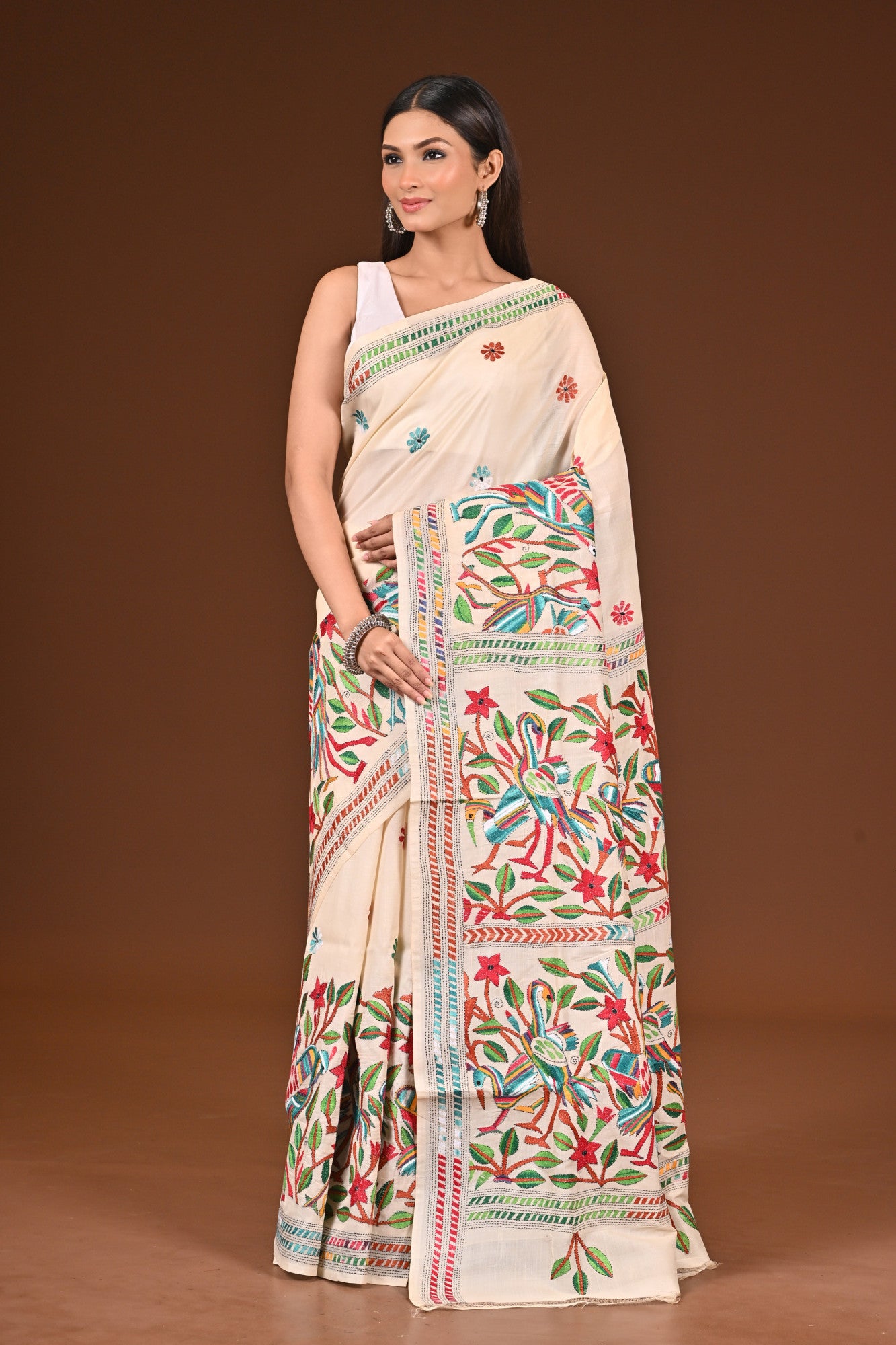 PURE  SILK KANTHA SAREE Thumbnail