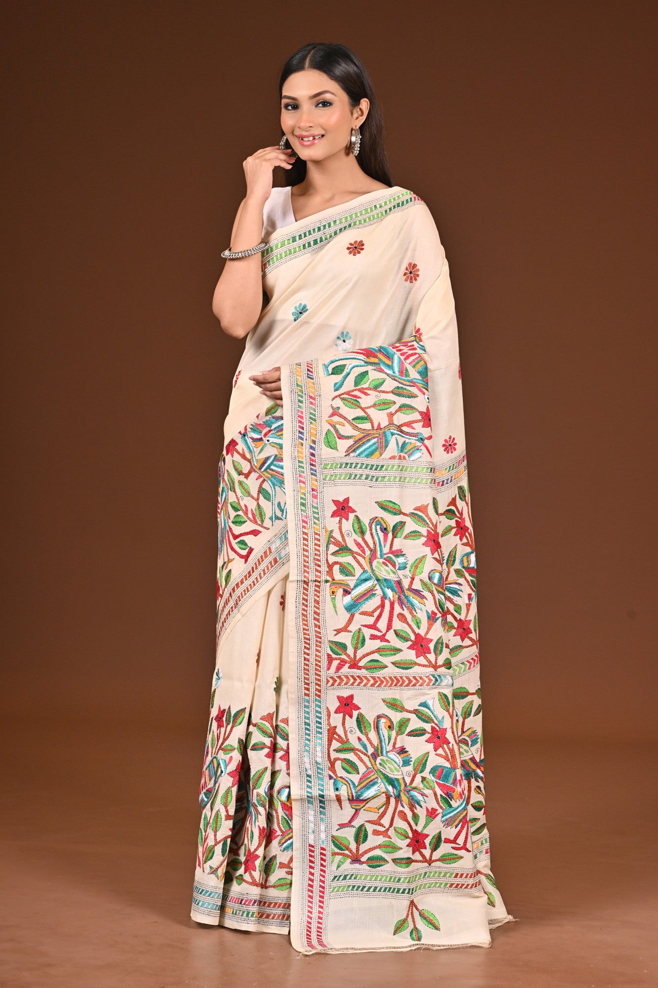 PURE  SILK KANTHA SAREE Thumbnail