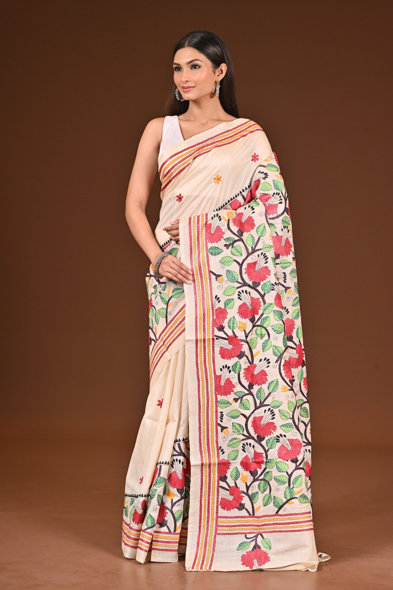 PURE  SILK KANTHA SAREE Thumbnail