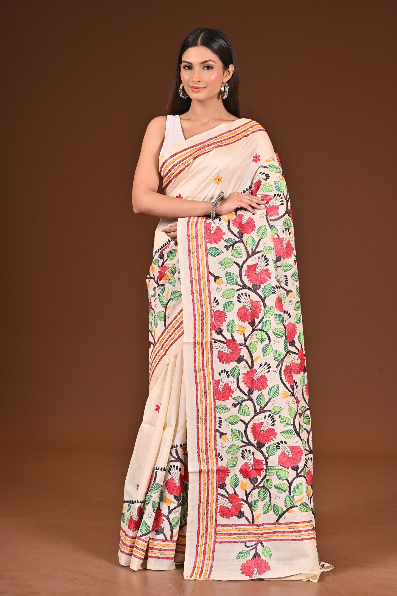 PURE  SILK KANTHA SAREE Thumbnail