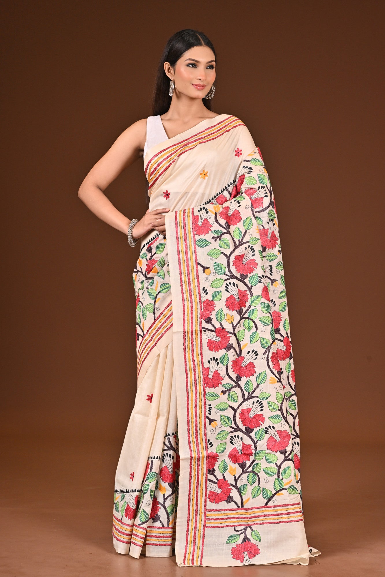 PURE  SILK KANTHA SAREE Thumbnail
