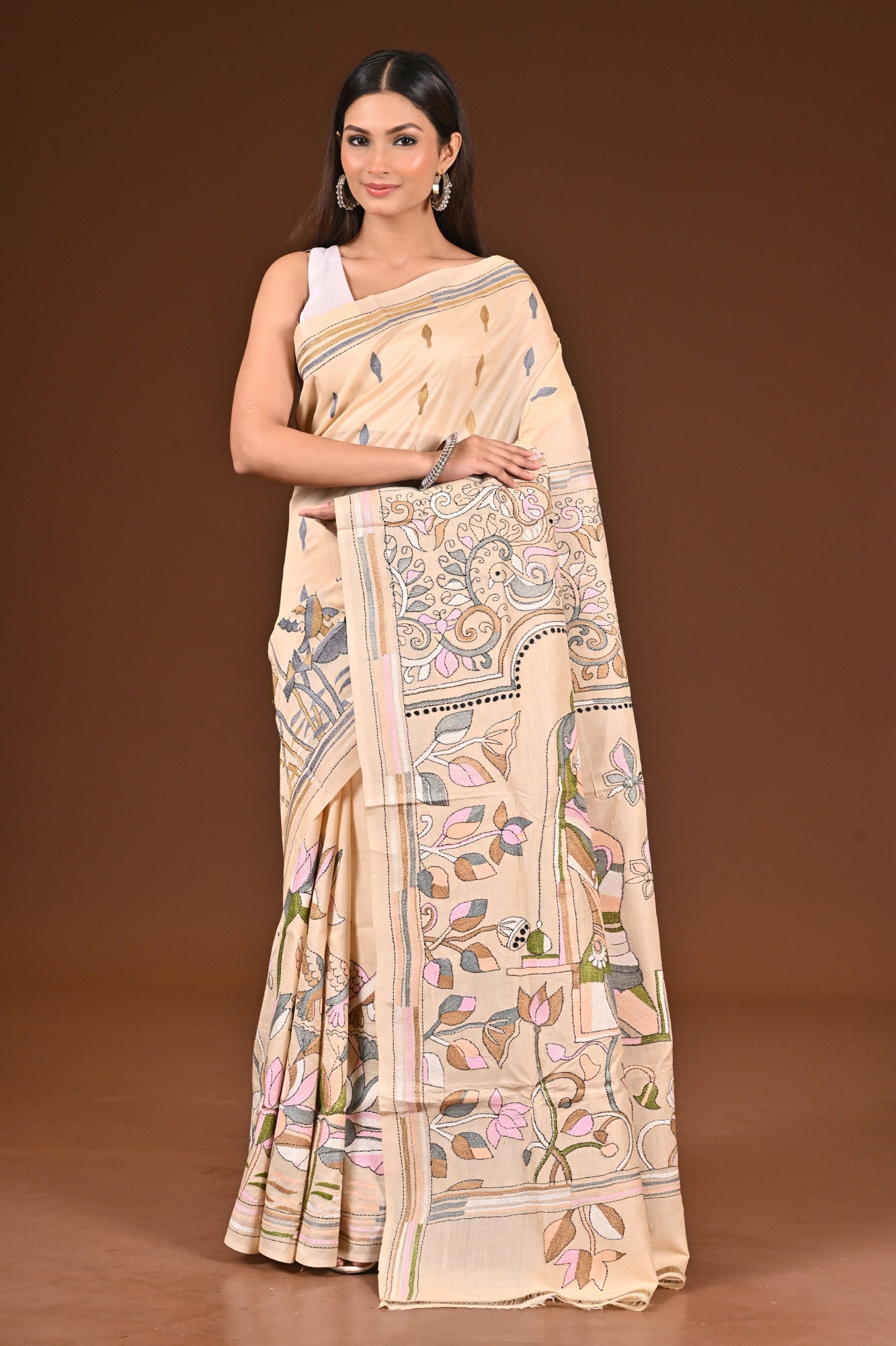 PURE  SILK KANTHA SAREE Thumbnail