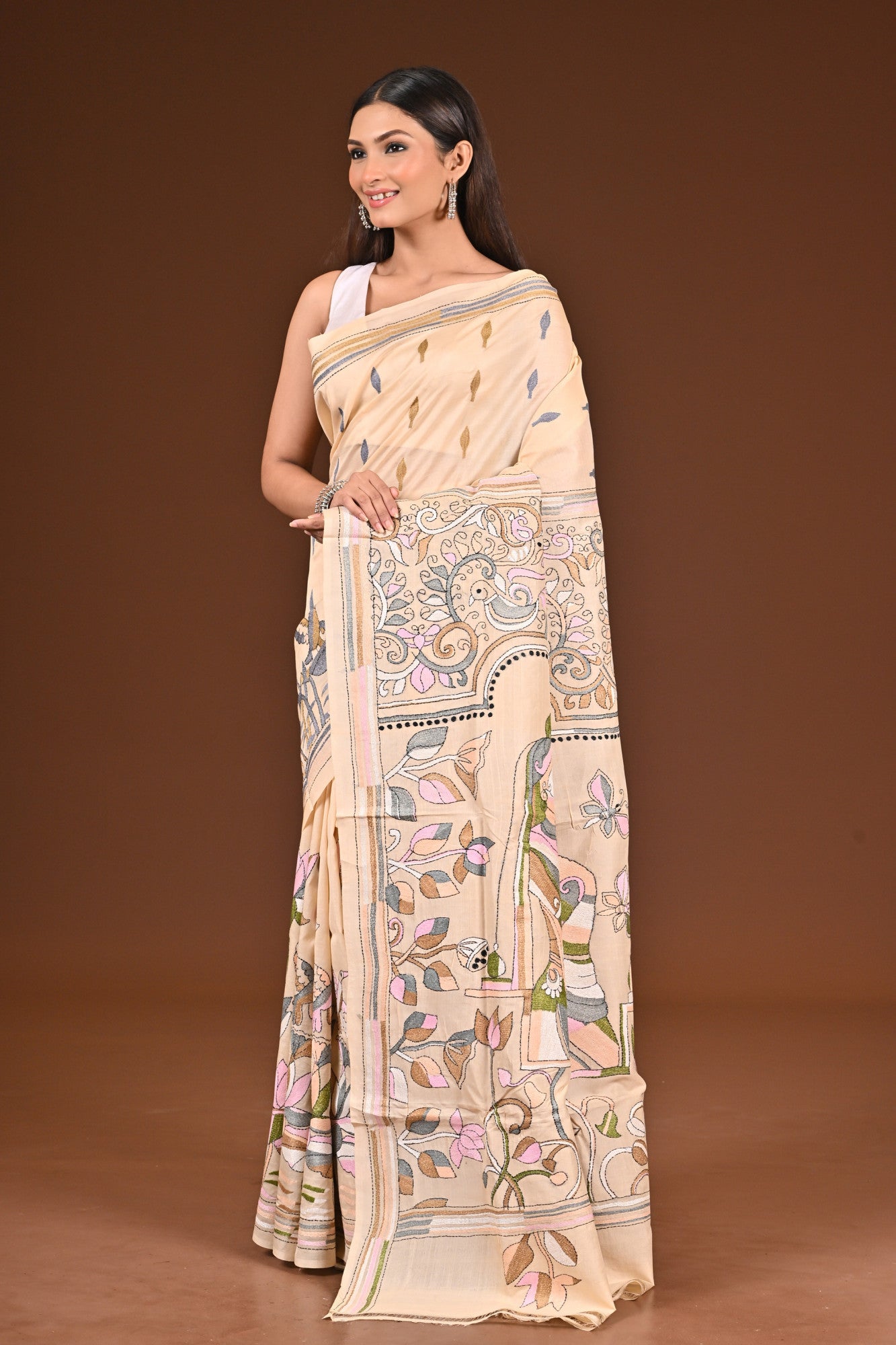 PURE  SILK KANTHA SAREE Thumbnail