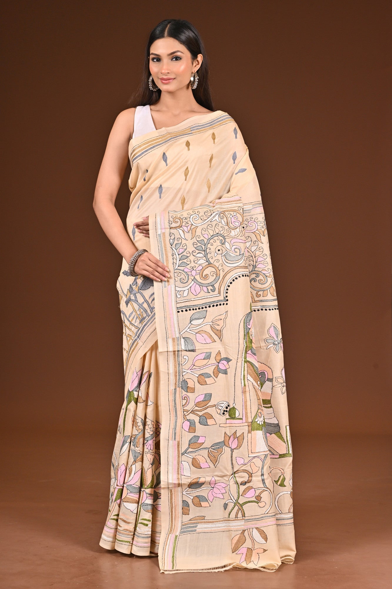 PURE  SILK KANTHA SAREE Thumbnail