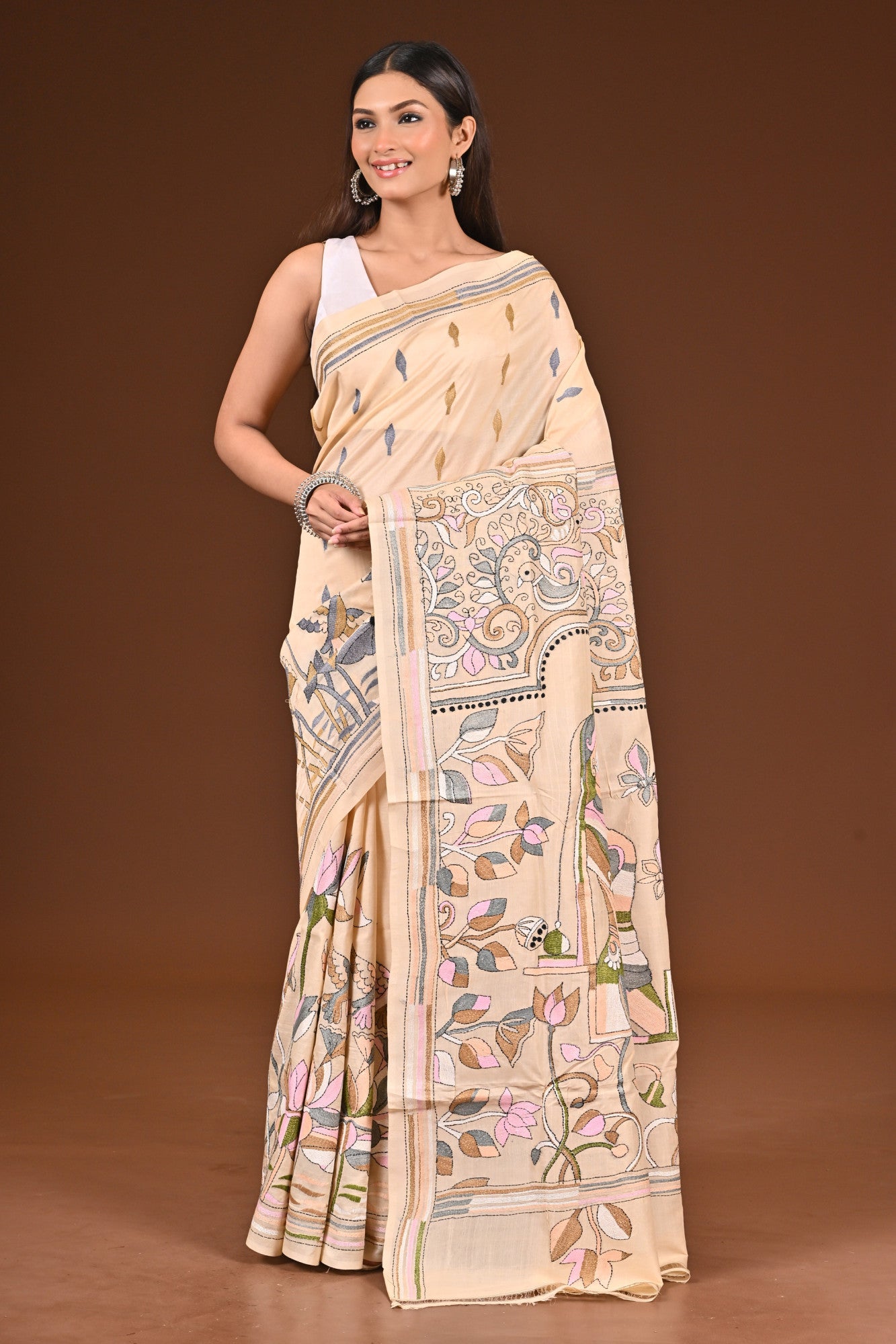 PURE  SILK KANTHA SAREE Thumbnail