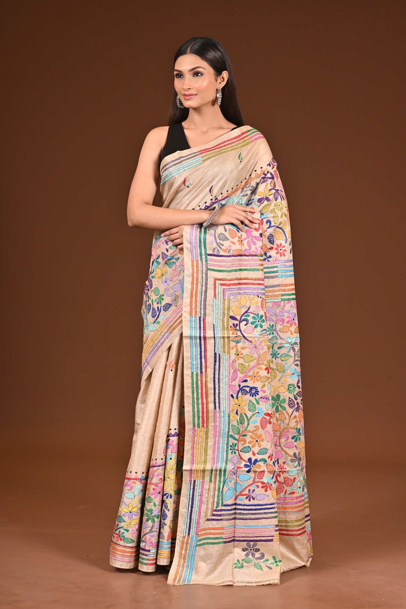 PURE  SILK KANTHA SAREE Thumbnail