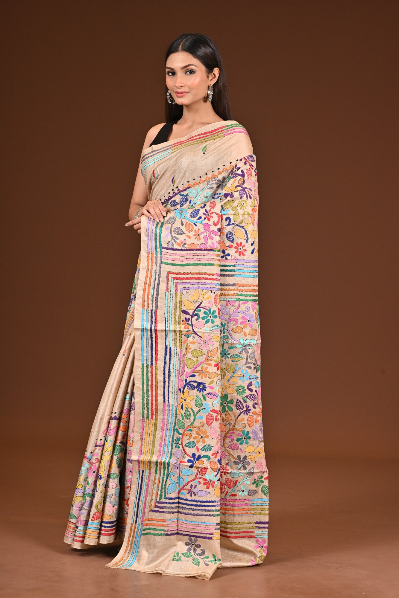 PURE  SILK KANTHA SAREE Thumbnail
