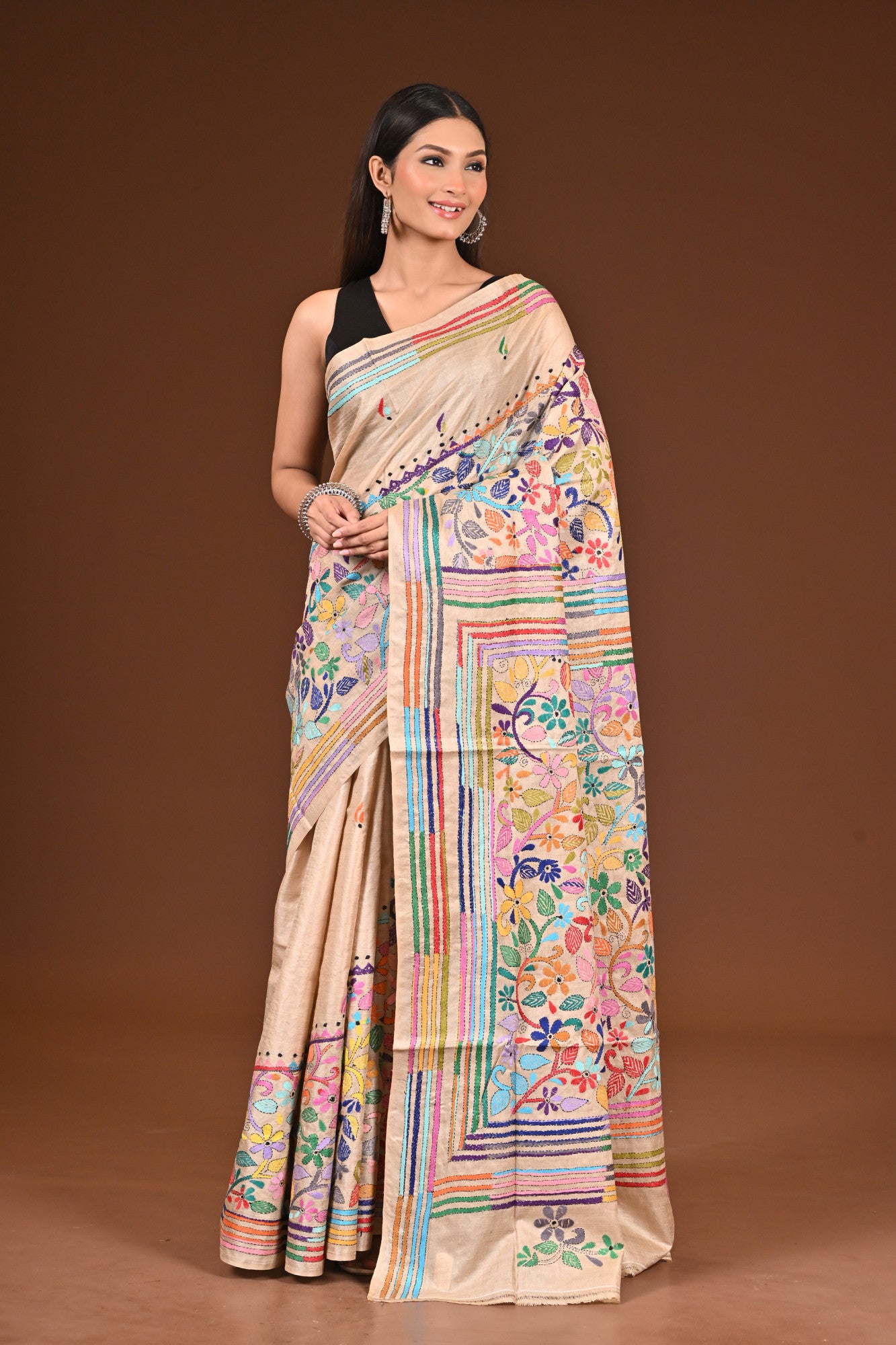 PURE  SILK KANTHA SAREE Thumbnail
