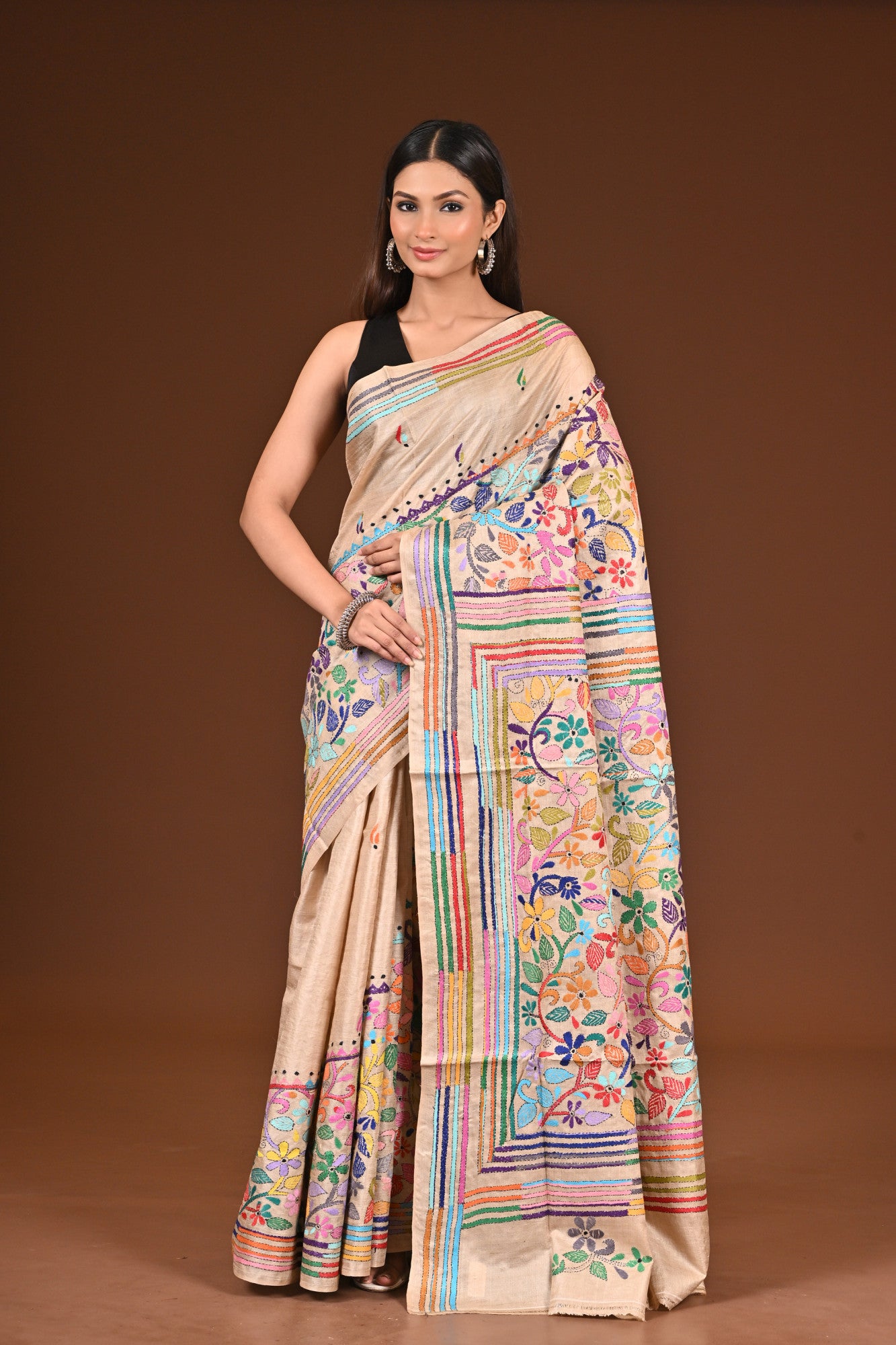 PURE  SILK KANTHA SAREE Thumbnail