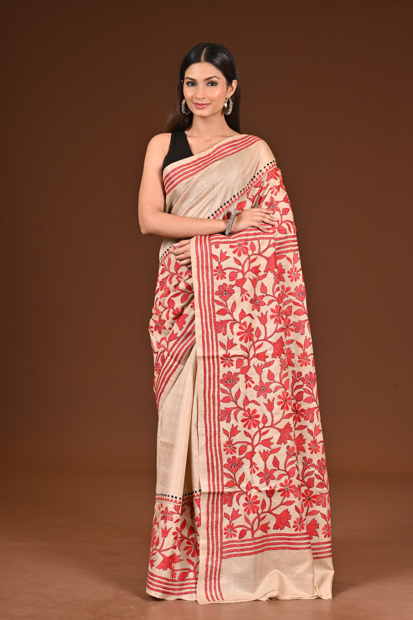 PURE  SILK KANTHA SAREE Thumbnail