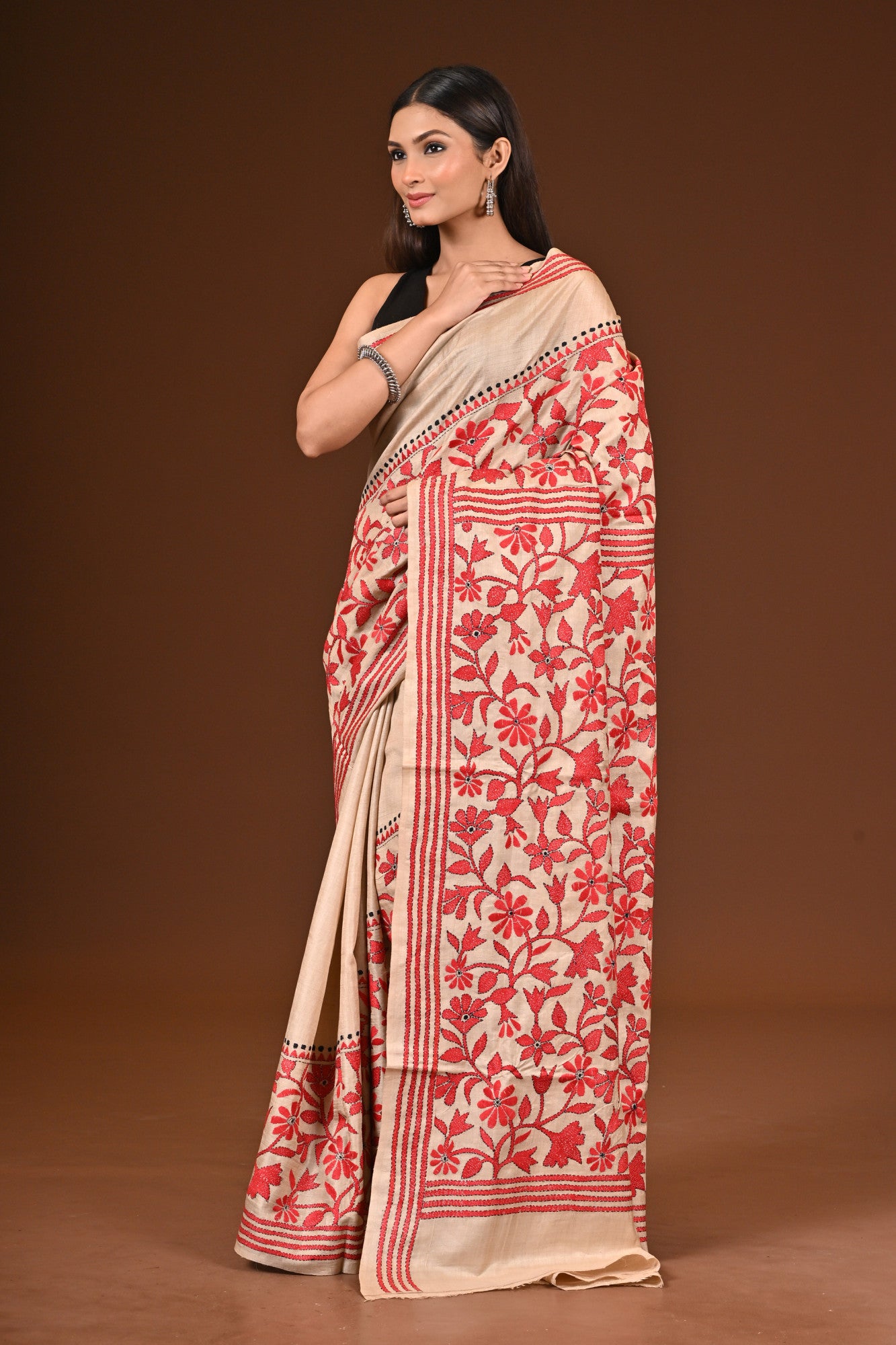 PURE  SILK KANTHA SAREE Thumbnail