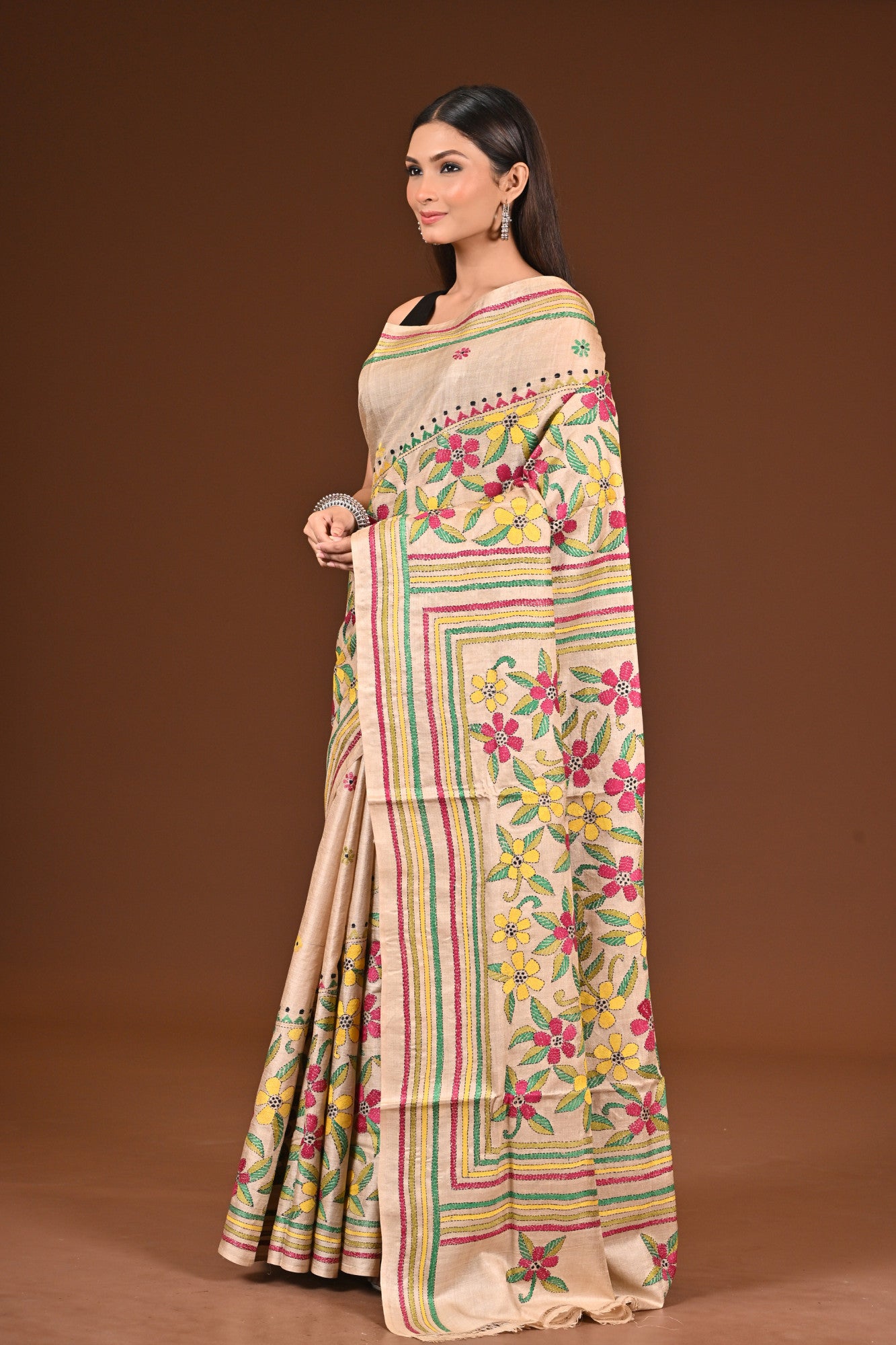 PURE  SILK KANTHA SAREE Thumbnail