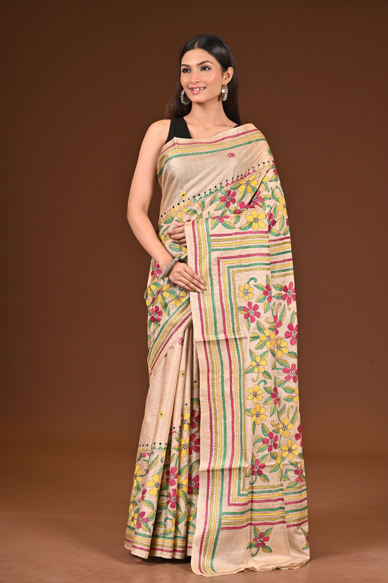 PURE  SILK KANTHA SAREE Thumbnail