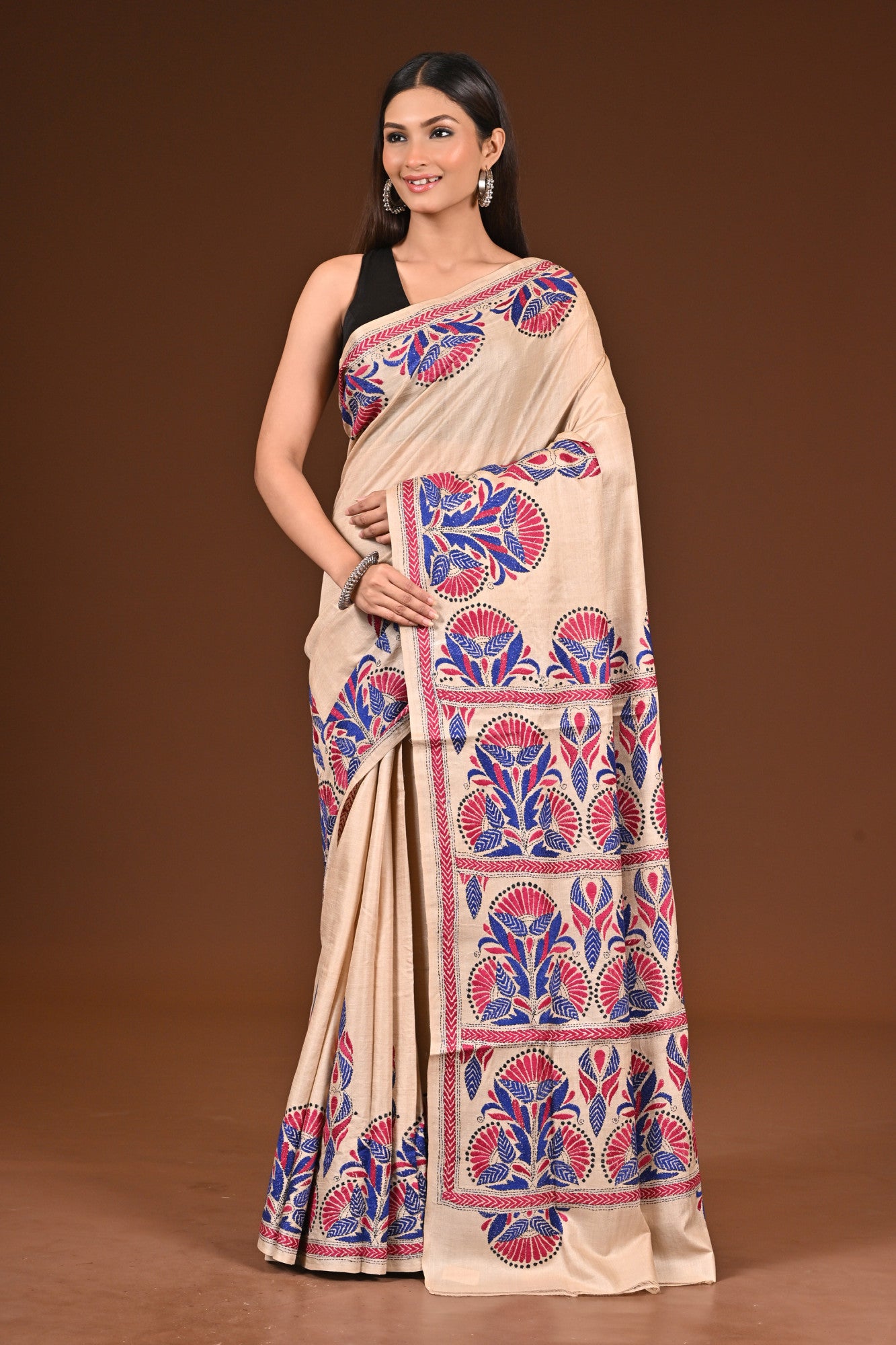 PURE  SILK KANTHA SAREE Thumbnail