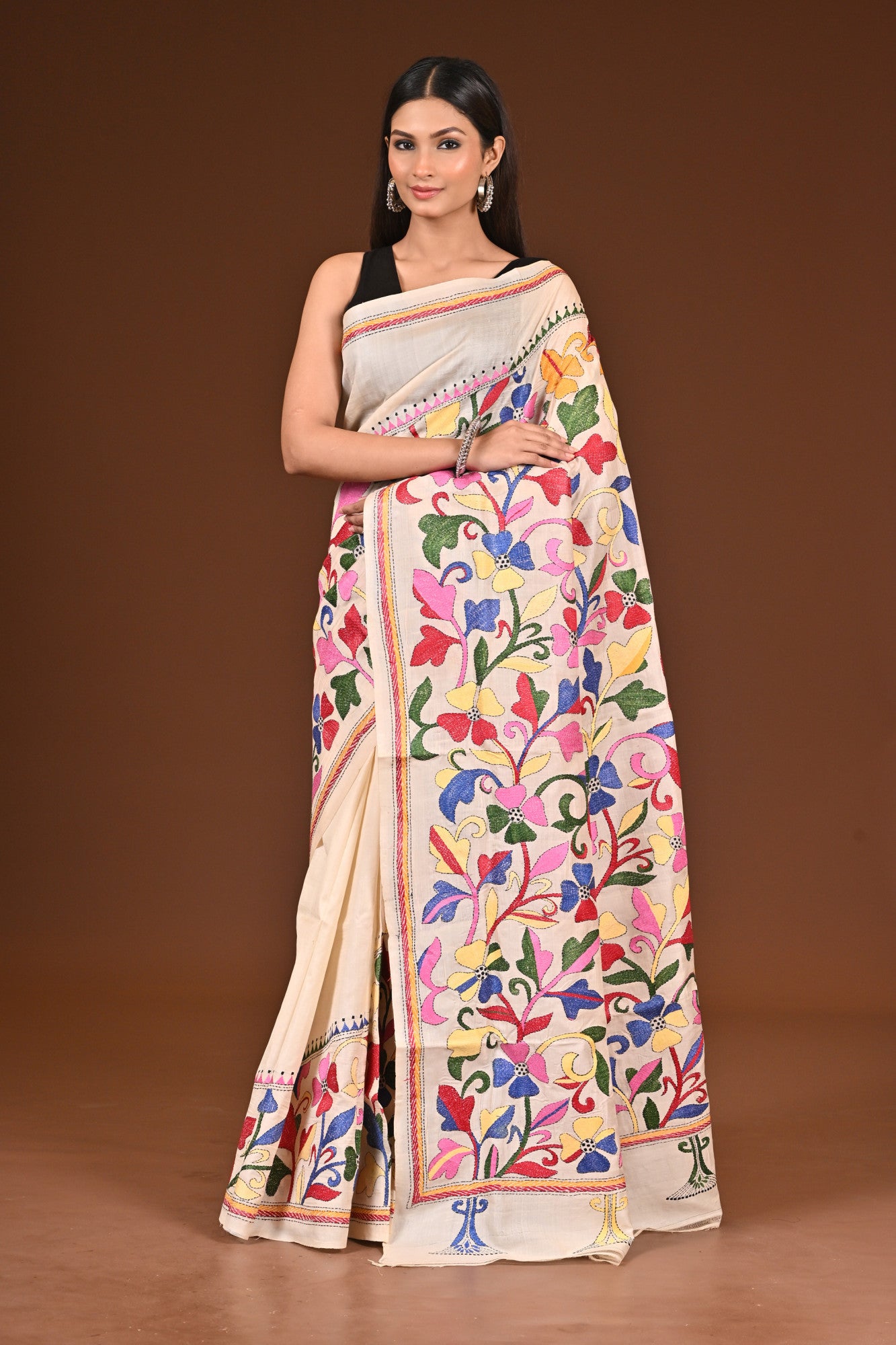 PURE  SILK KANTHA SAREE Thumbnail