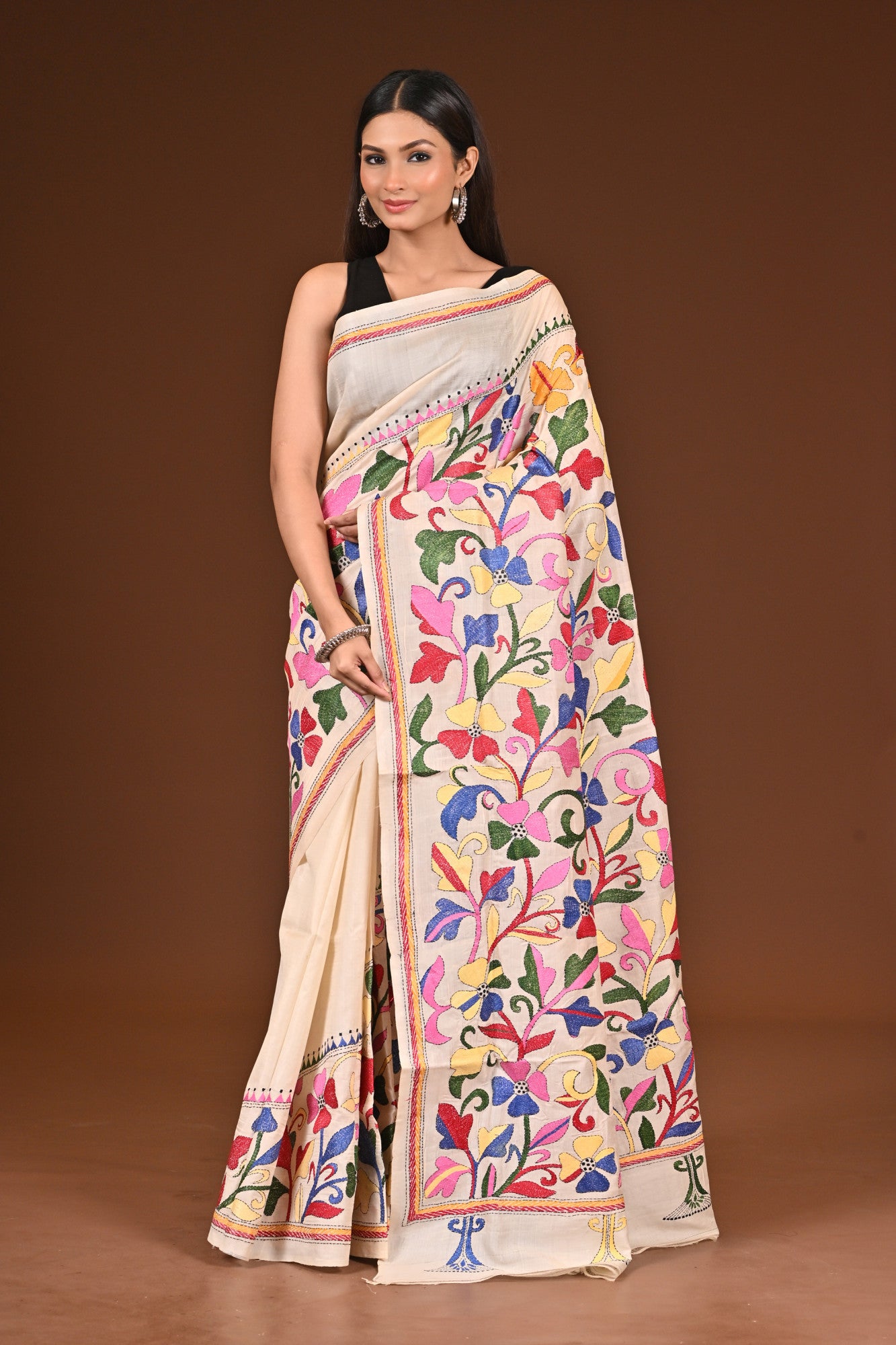 PURE  SILK KANTHA SAREE Thumbnail