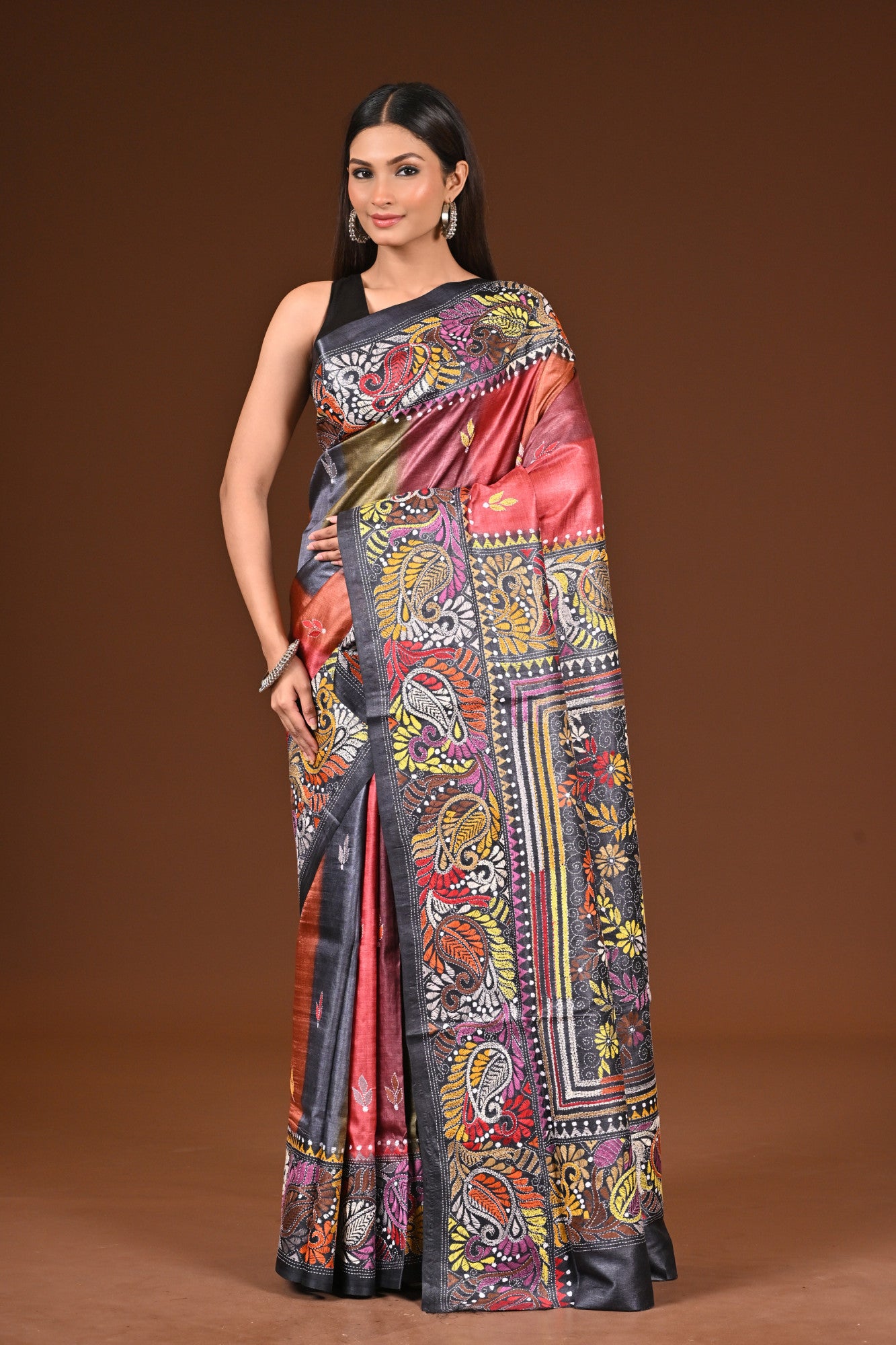 PURE  SILK KANTHA SAREE Thumbnail