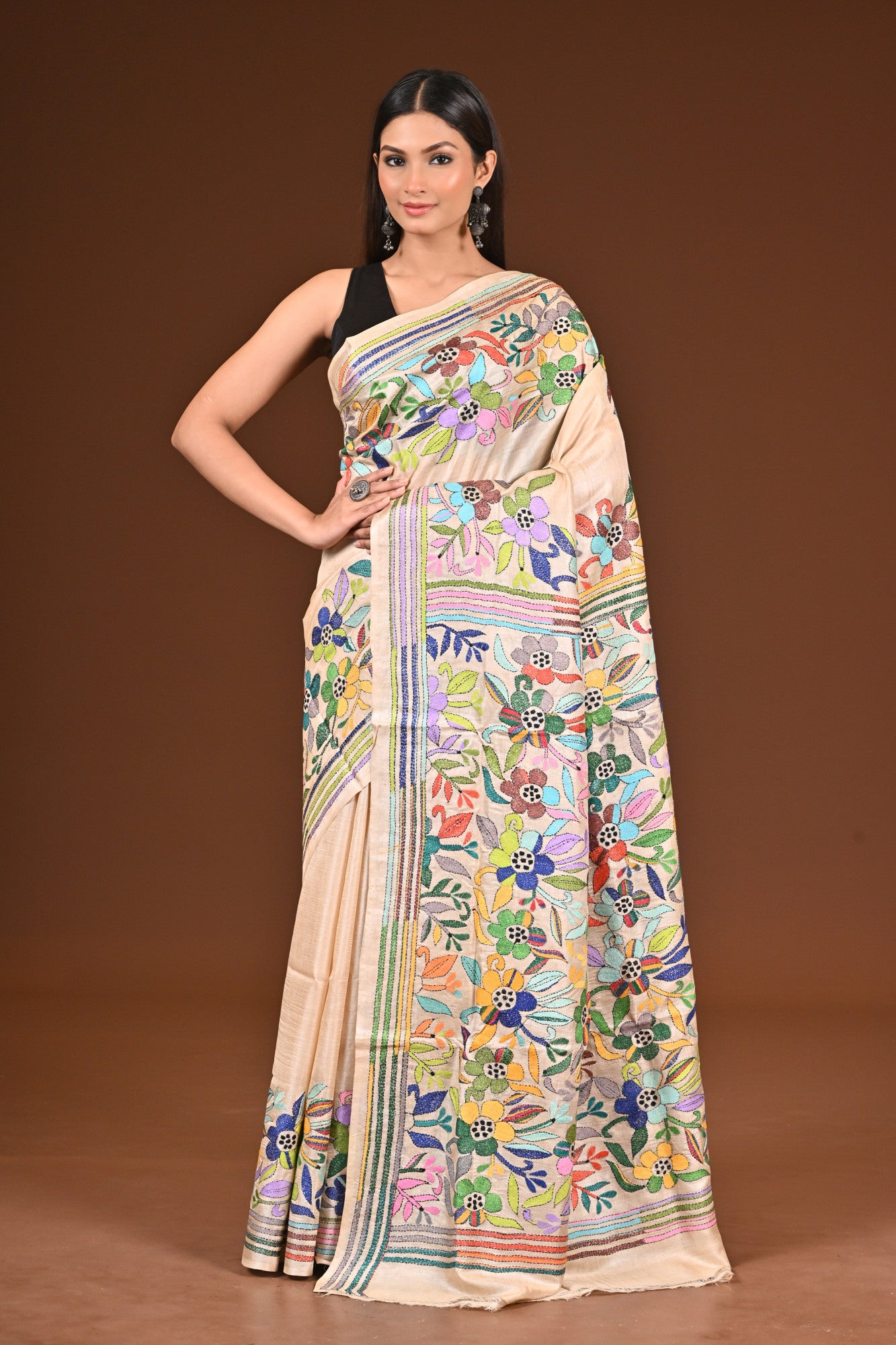 PURE  SILK KANTHA SAREE