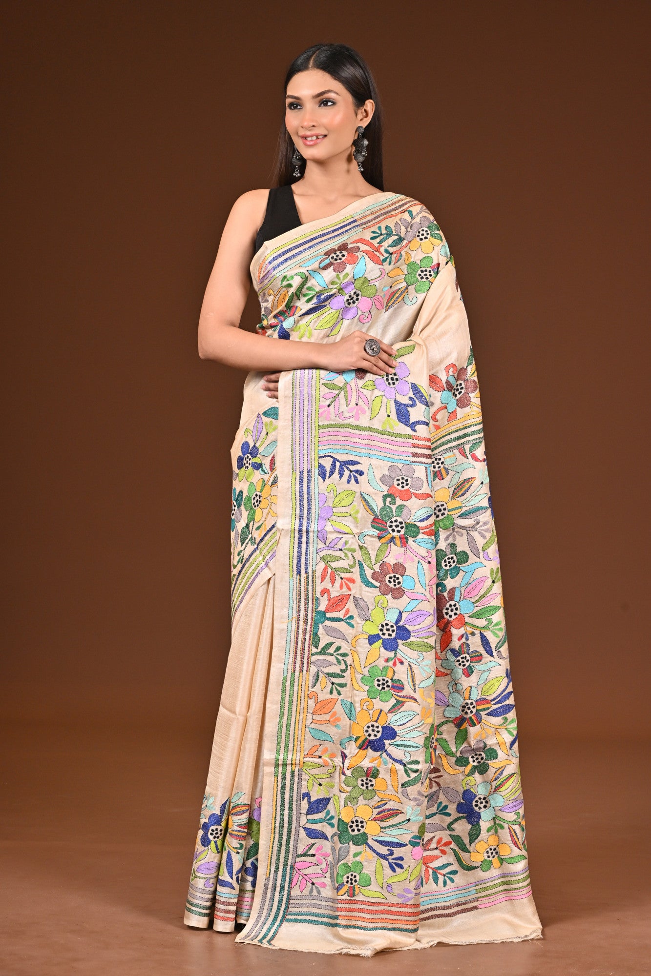 PURE  SILK KANTHA SAREE Thumbnail
