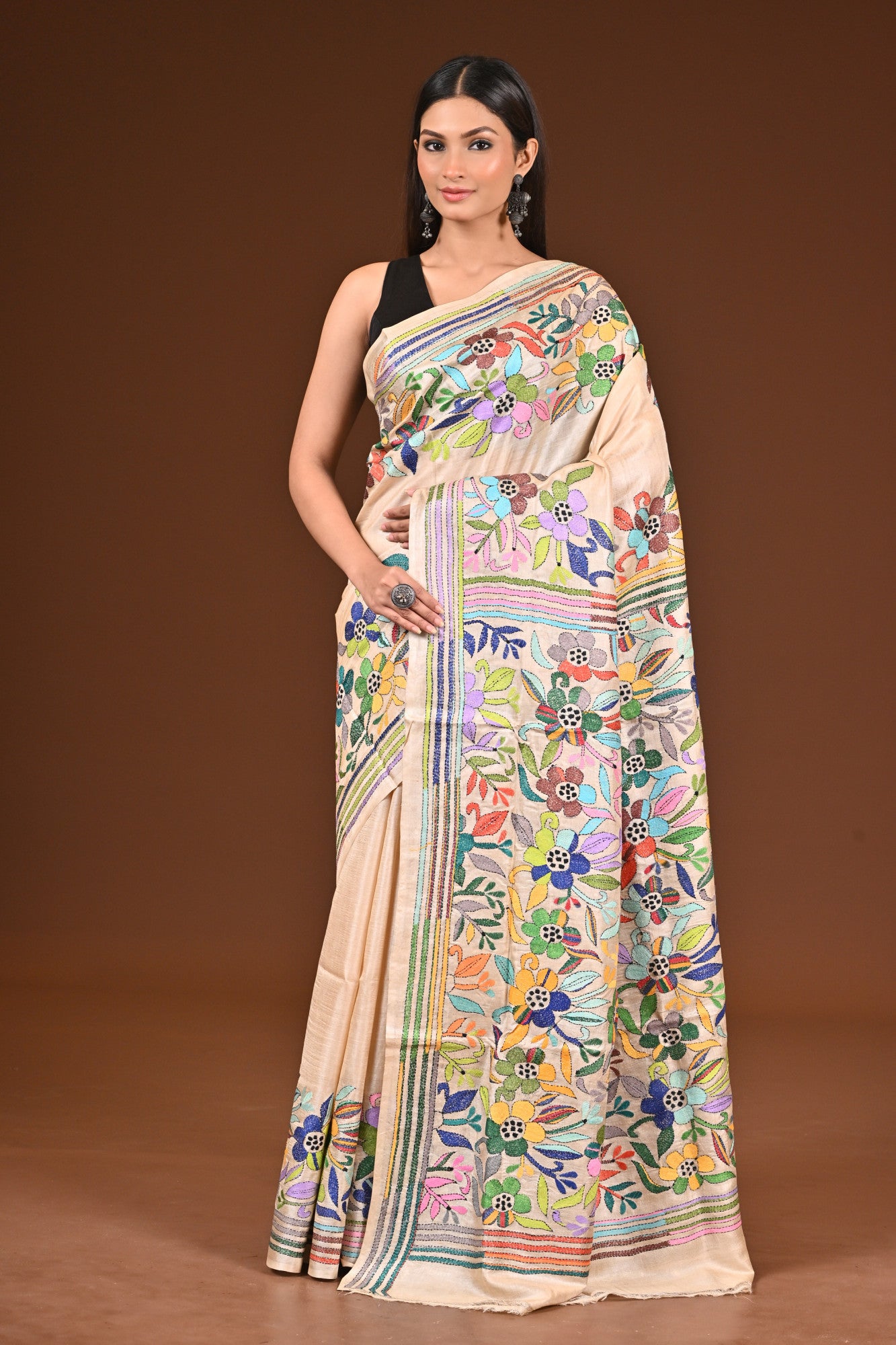 PURE  SILK KANTHA SAREE Thumbnail