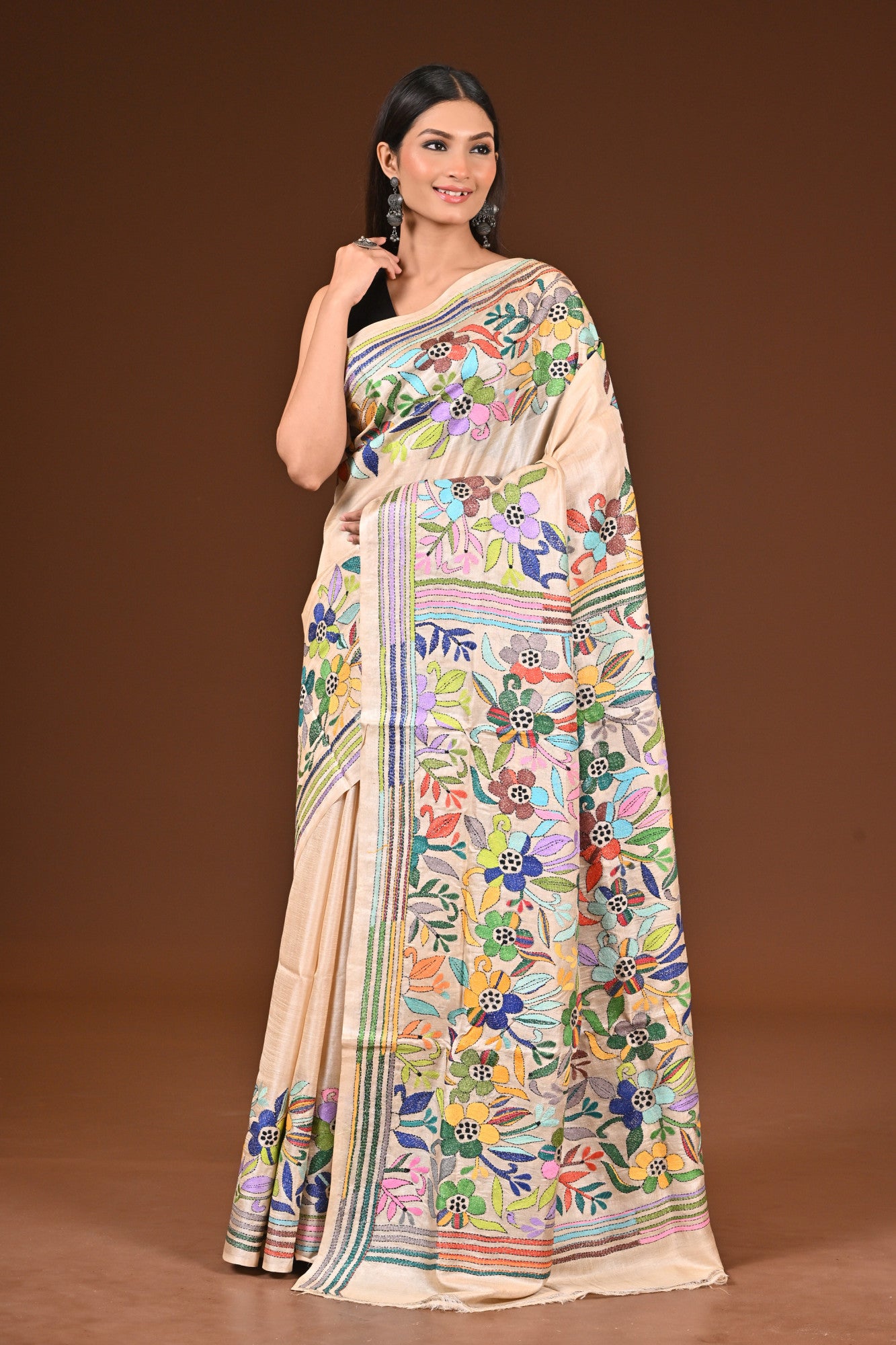 PURE  SILK KANTHA SAREE Thumbnail