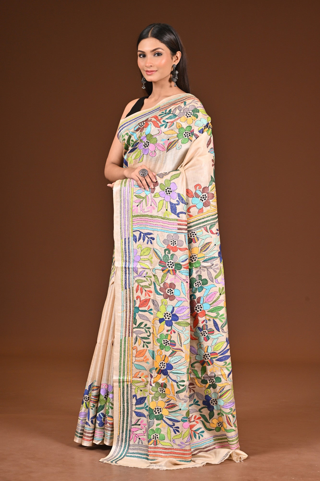 PURE  SILK KANTHA SAREE Thumbnail