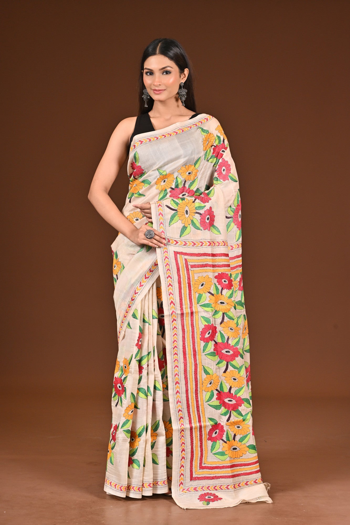 PURE  SILK KANTHA SAREE Thumbnail