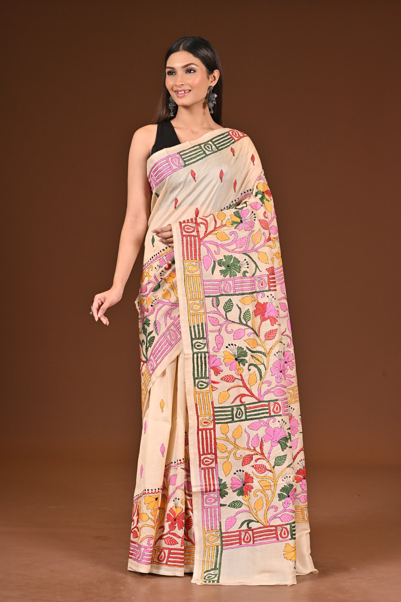 PURE  SILK KANTHA SAREE Thumbnail
