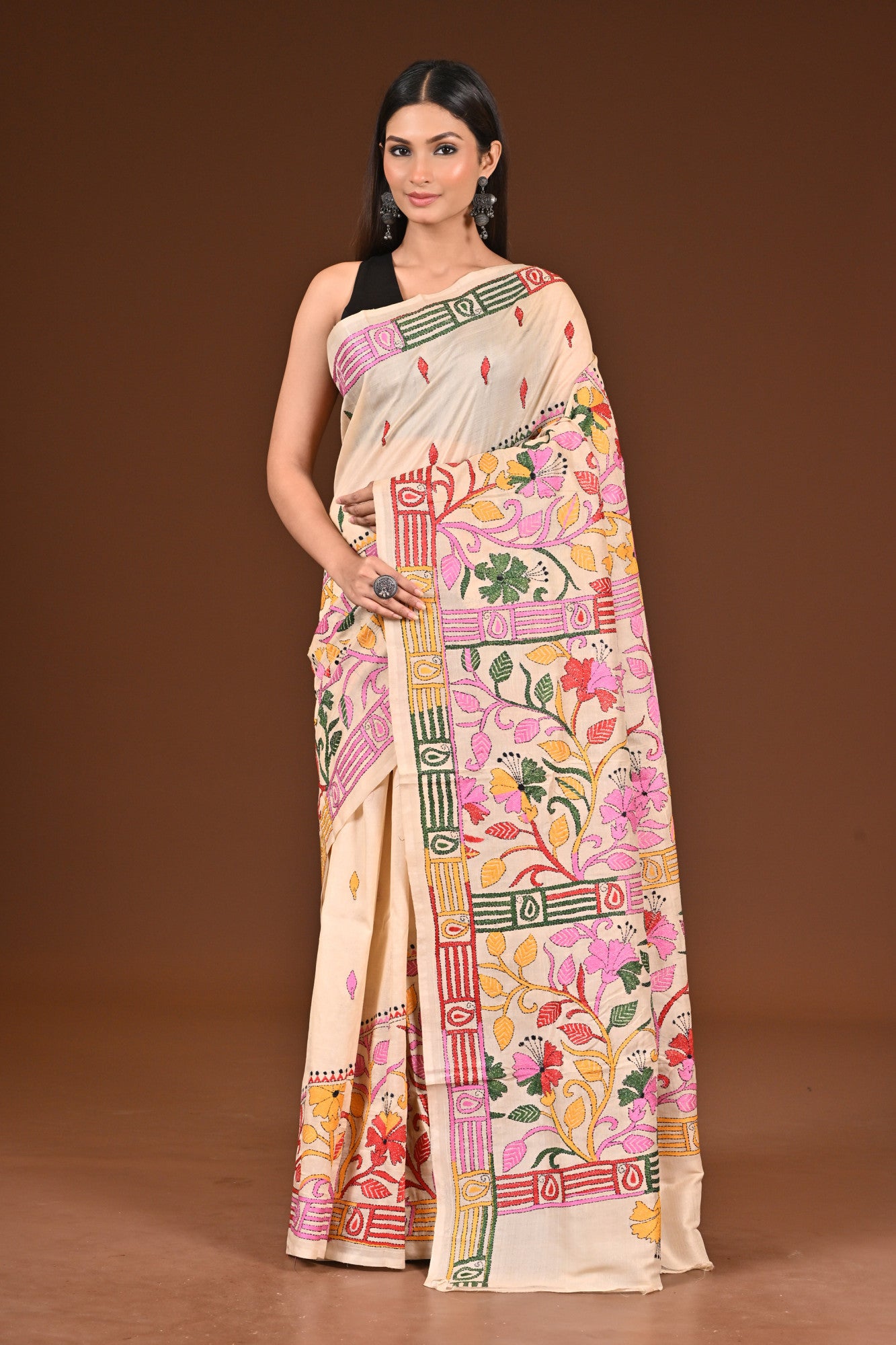 PURE  SILK KANTHA SAREE Thumbnail